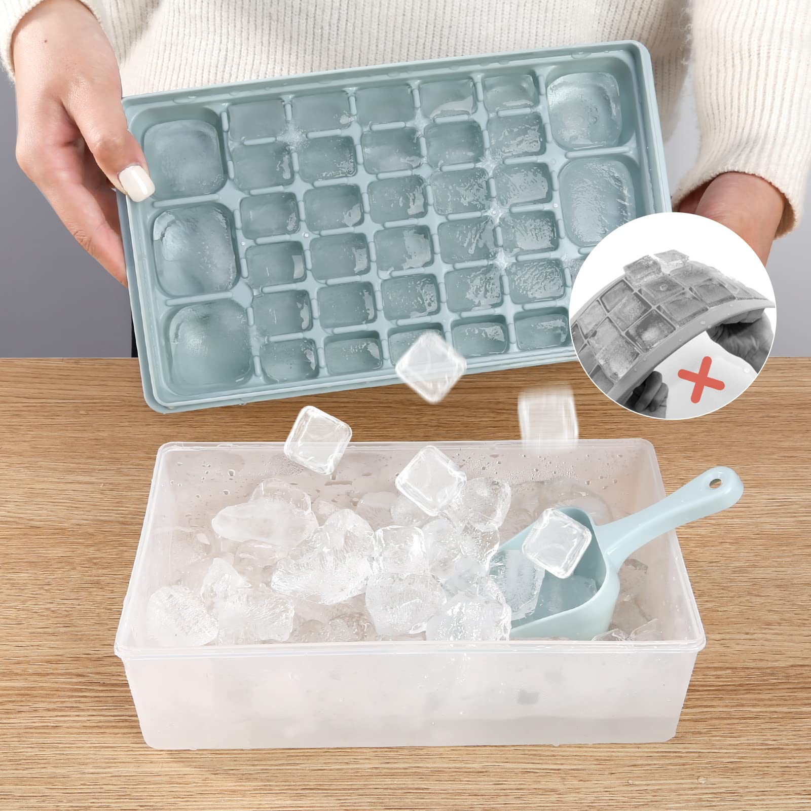 Mini Ice Cube Trays for Freezer - 72PCS BPA-Free Tiny Ice Cube Molds with Lid & Storage Bin, Easy Release Crushed Ice Trays for Cocktails, Coffee & Chilling Drinks (Includes 2 Trays, 1 Ice Bucket & 1 Scoop) - Perfect for Home Bars, Parties & Summer Beverages