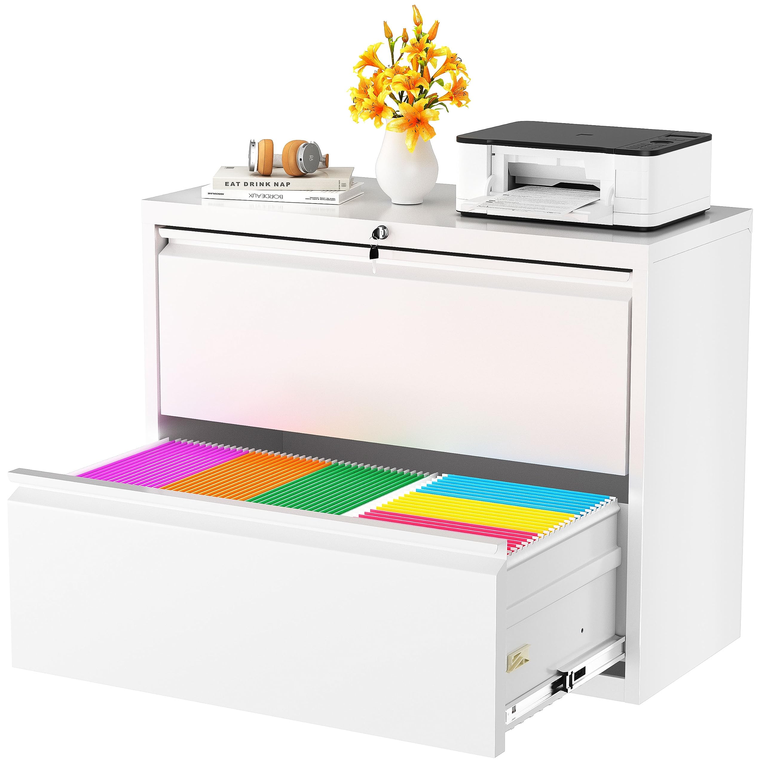 Superday 2-Drawer Lockable Metal File Cabinet - White Lateral Filing Cabinet for Letter/A4/Legal Size, Secure Storage for Home & Office Use - Perfect for Organizing Documents, Files, and Office Supplies