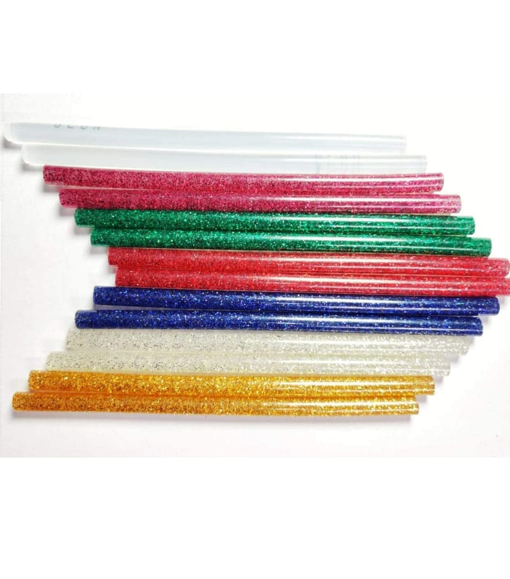 V-TEC 7MM Thin Hot Melt Glue Sticks - 12 Pack Glitter & Transparent DIY Craft Glue for 20W Glue Gun - Perfect for Scrapbooking, Home Decor, Jewelry Making and School Projects