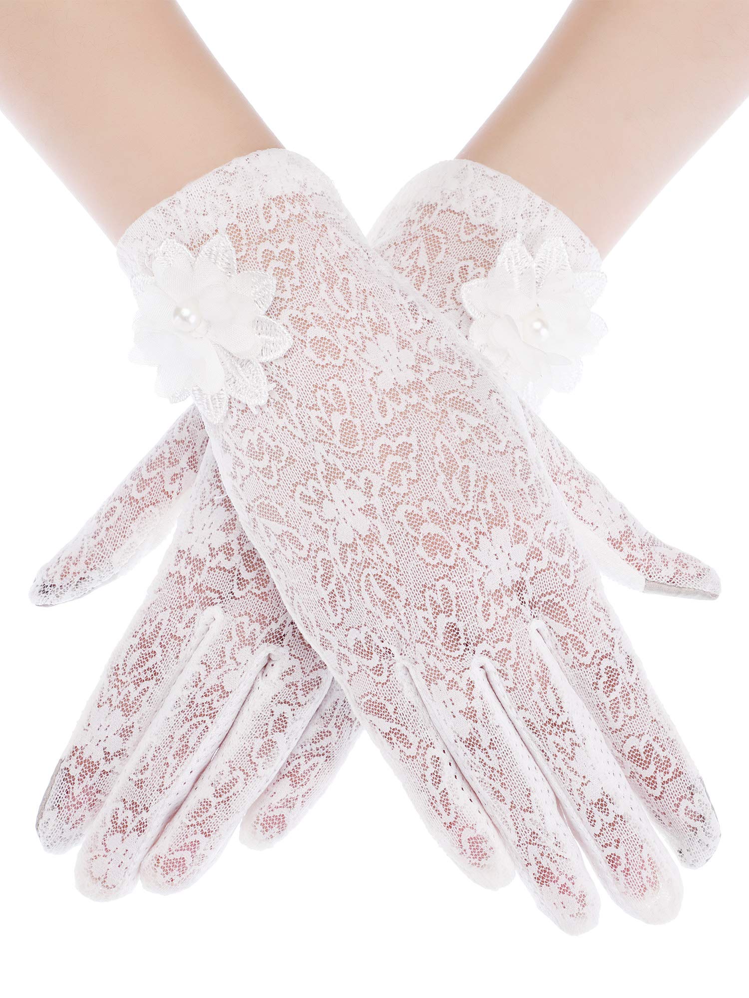 SATINIOR Women's Short Fingerless Lace Gloves Floral Embroidery - Elegant for Tea Party, Wedding, Halloween Costume & Vintage Fashion Accessories