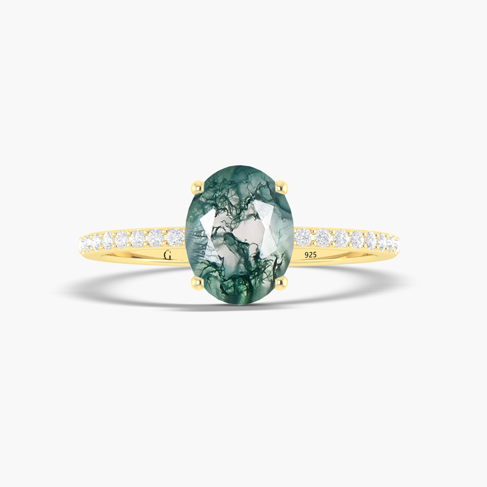 Oval Moss Agate Statement Ring in Gold Vermeil or Sterling Silver | Elegant Nature-Inspired Jewelry for Women | Perfect for Weddings, Parties & Everyday Wear