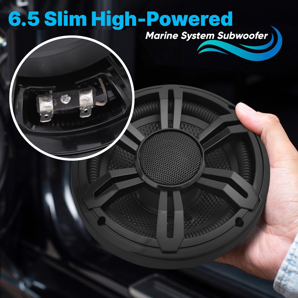 6.5 Inch Slim Waterproof Subwoofer - Marine & Outdoor Audio, Perfect for Boats, Cars, and Home Theater Systems
