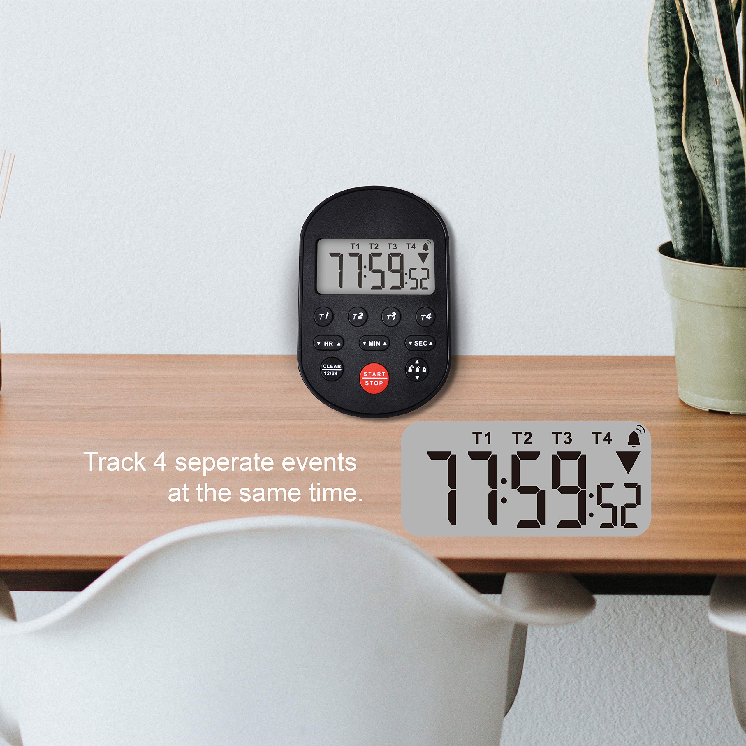 Runleader Digital Table-Top Timer - 4 Group Count Up/Down Kitchen Timer with Large LCD Display, Loud Alarm - Perfect for Cooking, Baking, Office Work & Sports Games