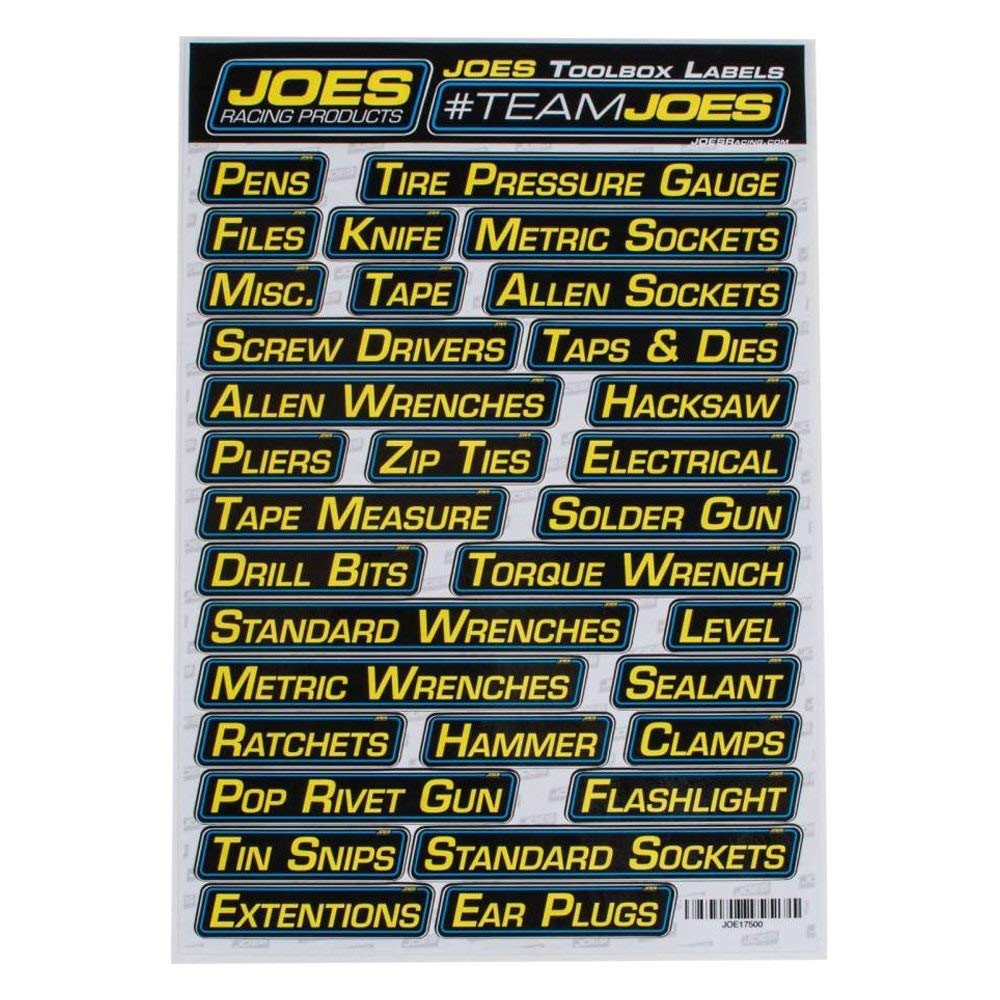 JOES Racing Toolbox Labels - Durable Vinyl Stickers for Tool Organization & Garage Storage - Perfect for Mechanics, DIY Enthusiasts & Workshop Use