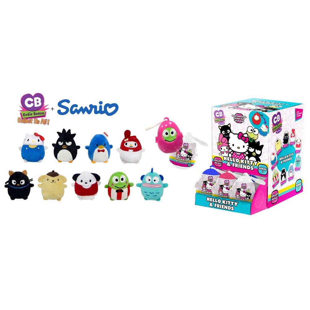 Sanrio Hello Kitty & Friends Animal Plush Clip-On Toys Set - Mystery Mini Cutie Beans Series 1-2 (12pcs) for Backpacks, Keychains & Gift Giving