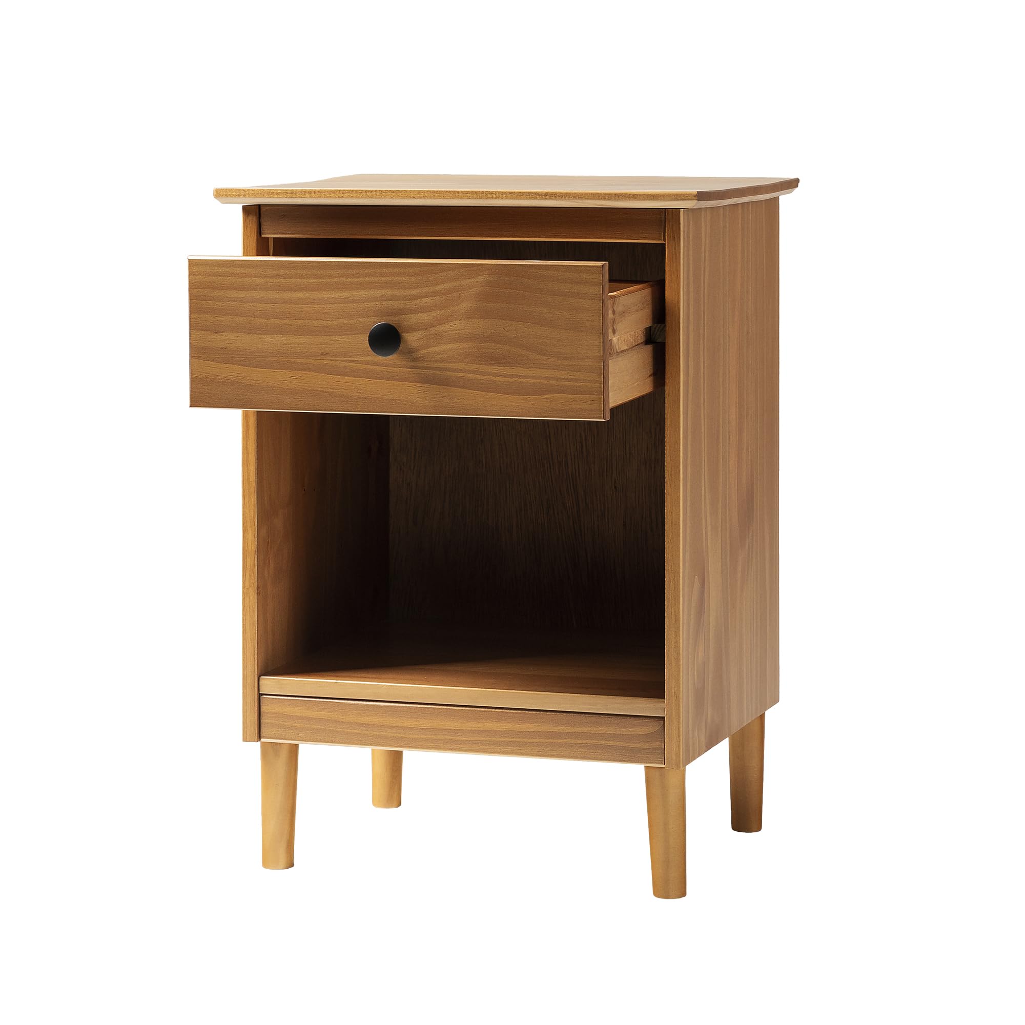 Walker Edison Traditional Wood 1-Drawer Nightstand Side Table - 18 Inch Caramel Finish Bedroom Storage with Shelf - Perfect for Bedside, Living Room, or Office Use