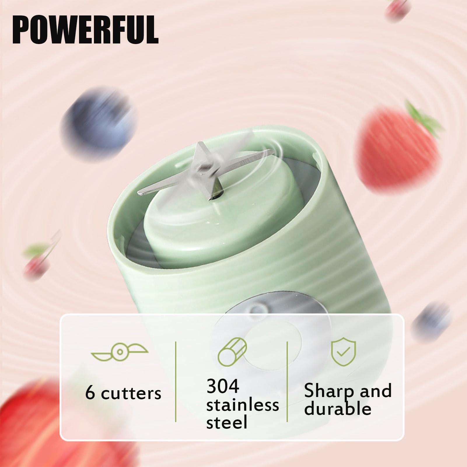 Portable Blender for Juices, Smoothies & Shakes - 6-Blade USB Rechargeable Personal Blender Cup - Electric Fruit & Veggie Juicer Mixer for Travel, Gym & Home Use
