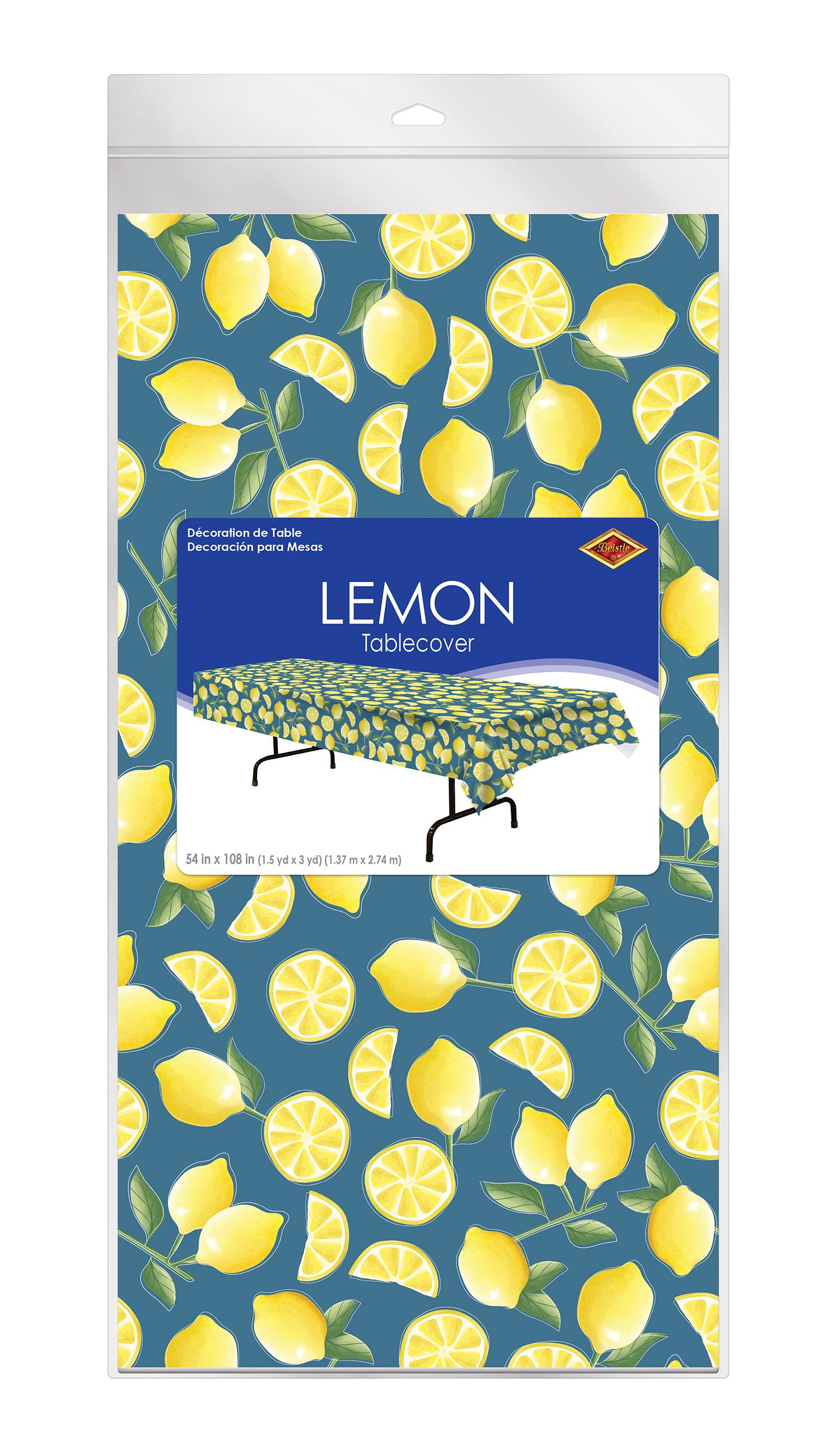 12 Pack Beistle Lemon Party Table Covers - Colorful Lemon Print Disposable Tablecloths for Summer BBQs, Picnics & Birthday Parties