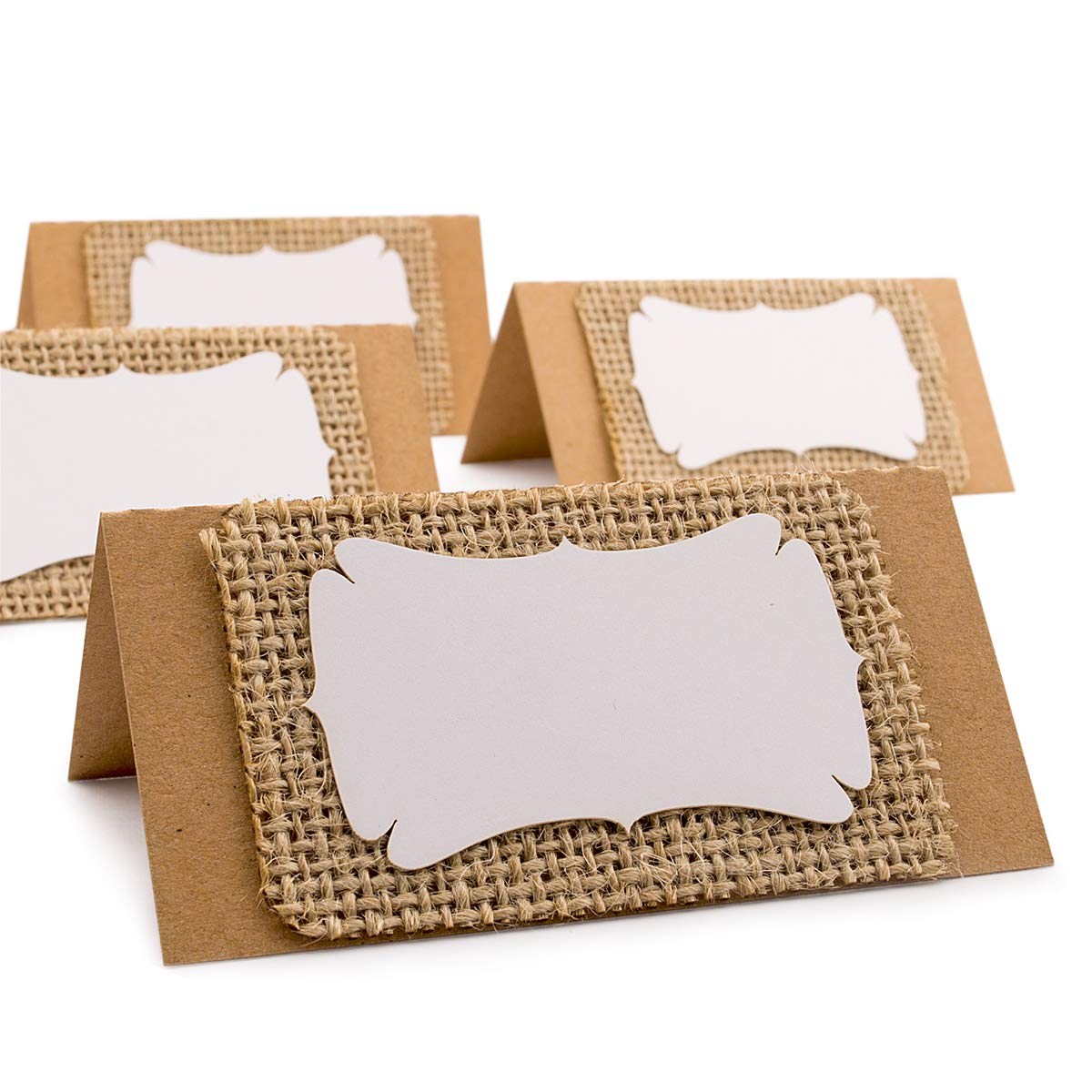50 Pack Rustic Kraft Burlap Wedding Place Cards - 3-Layer Elegant Escort Cards for Wedding, Bridal Shower, Baby Shower & Party Decorations