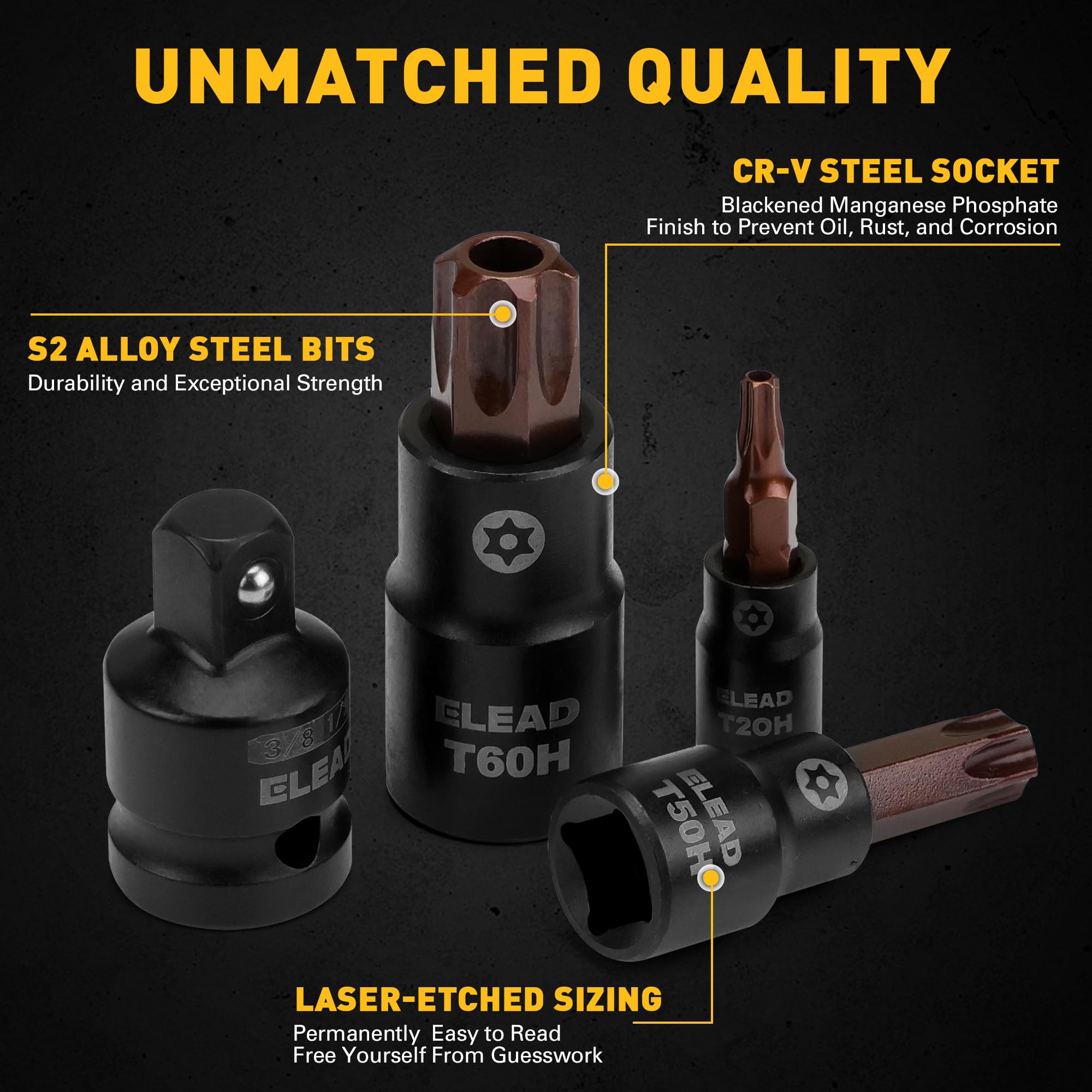 16-Piece Torx Bit Socket Set - High-Quality S2 Steel T8-T60 with 1/4