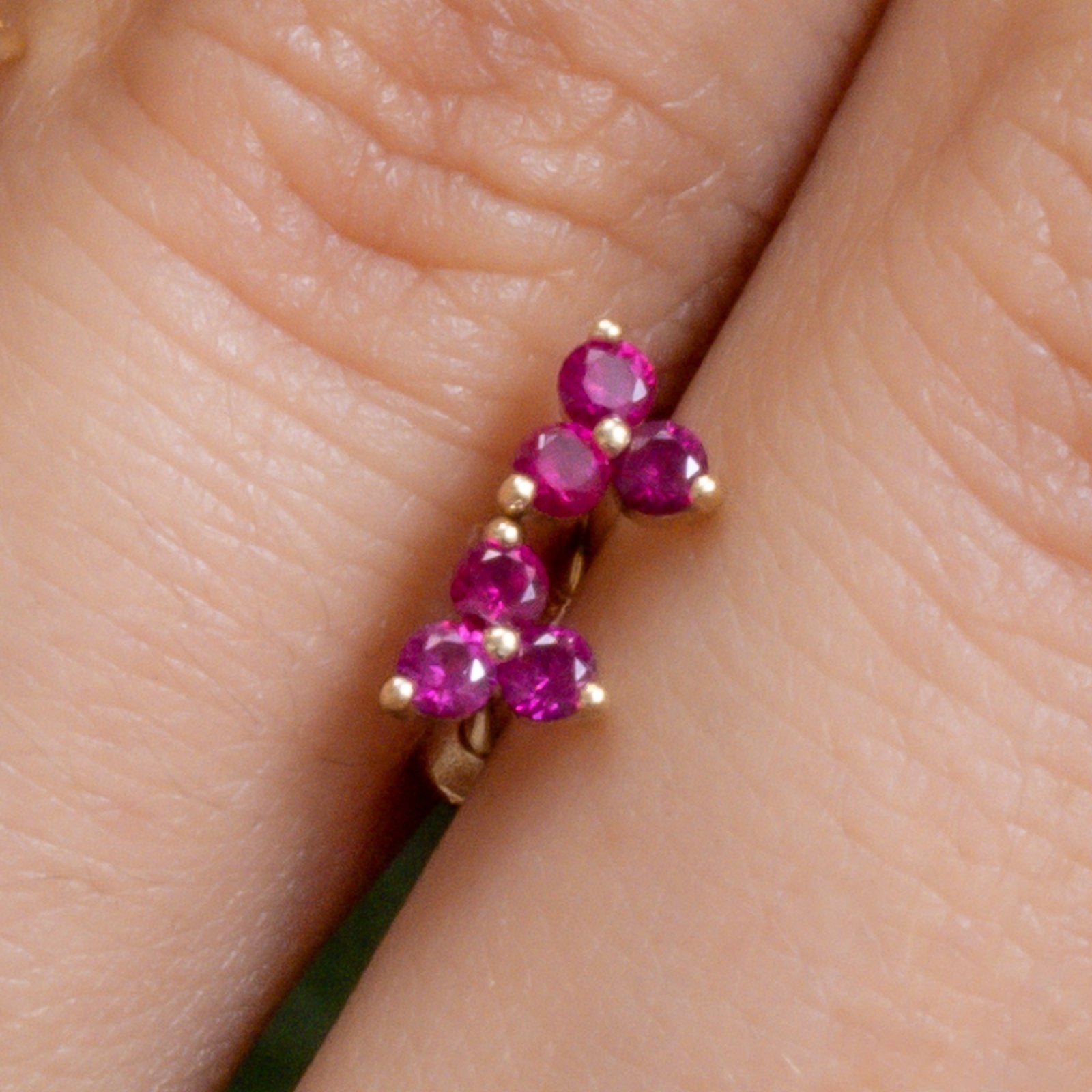 14K Yellow Gold Pink Ruby Trinity Cluster Stud Earrings for Women - Elegant Flat Back Design for Daily Wear, Parties & Gifts