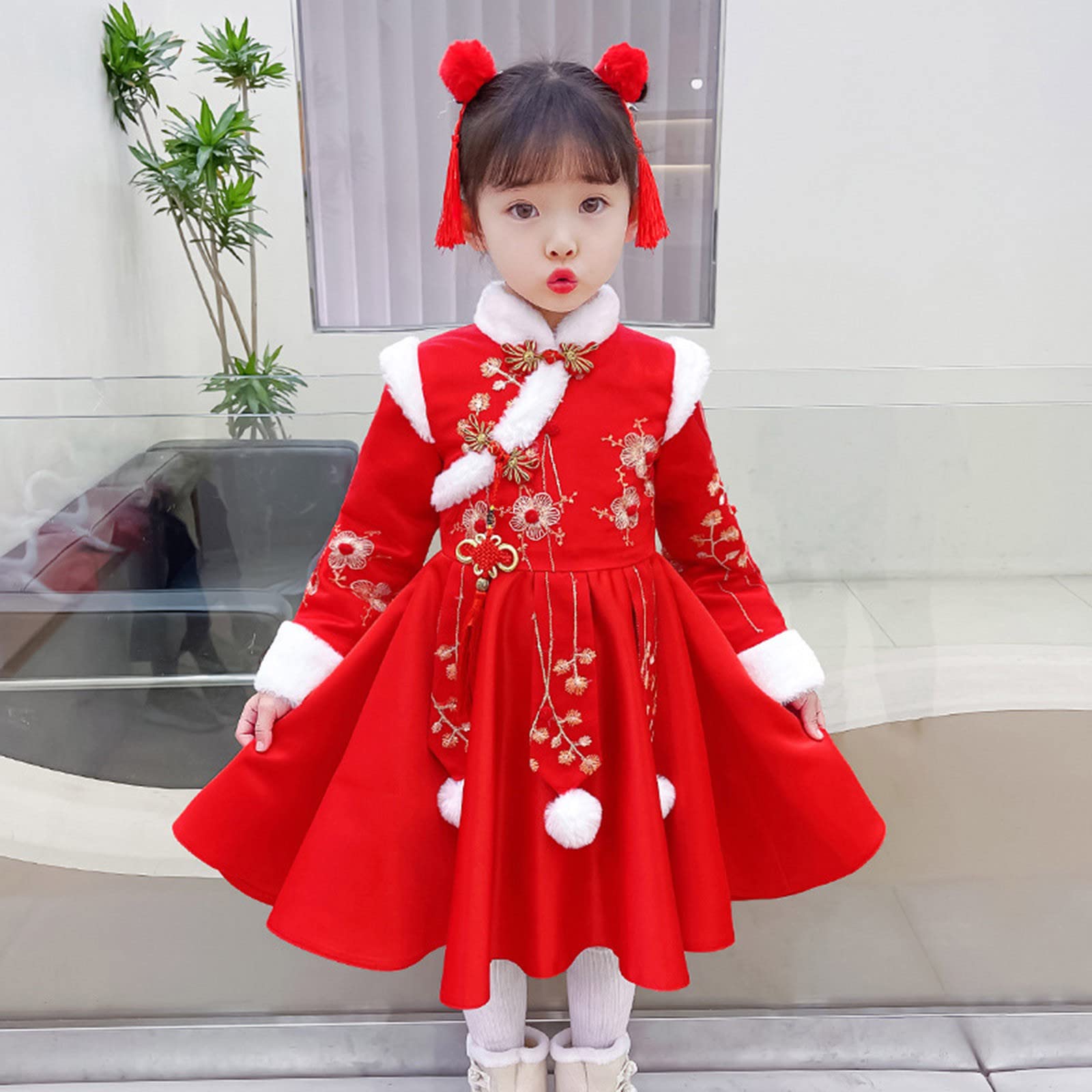 Chinese New Year Princess Dress for Girls 2-14 Years | Traditional Tang Suit Outfit | Red-03#A Size 6-7 | Perfect for Lunar New Year Celebrations, Family Photos & Cultural Events