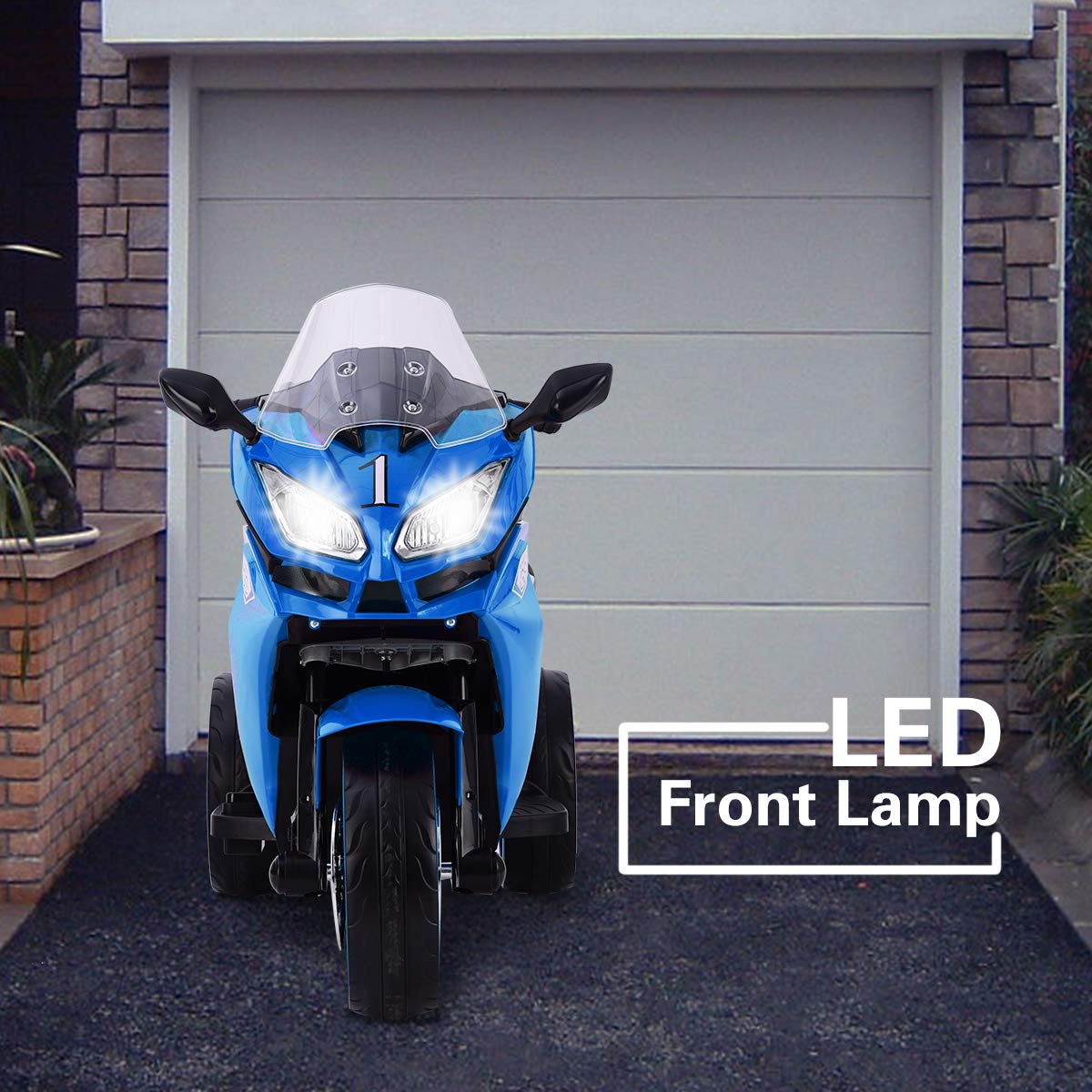 Kids Electric Ride-On Motorcycle - 12V Blue Toy with 3 Twinkling Wheels for Outdoor Play