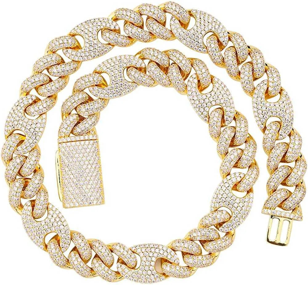14K Gold Plated Moissanite Cuban Link Chain Necklace for Men & Women | Iced Out Hip Hop Jewelry | Perfect for Parties, Weddings & Everyday Wear
