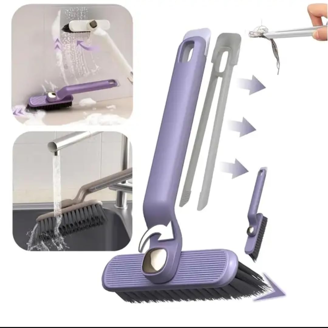 360 Degree Rotating Crevice Cleaning Brush Set - 5 Pack Multi-Purpose Hard Bristle Brushes for Tile, Bathroom, Kitchen & Hard-to-Reach Areas (Purple, Color May Vary) - Perfect for Grout Cleaning, Shower Tiles & Tight Spaces