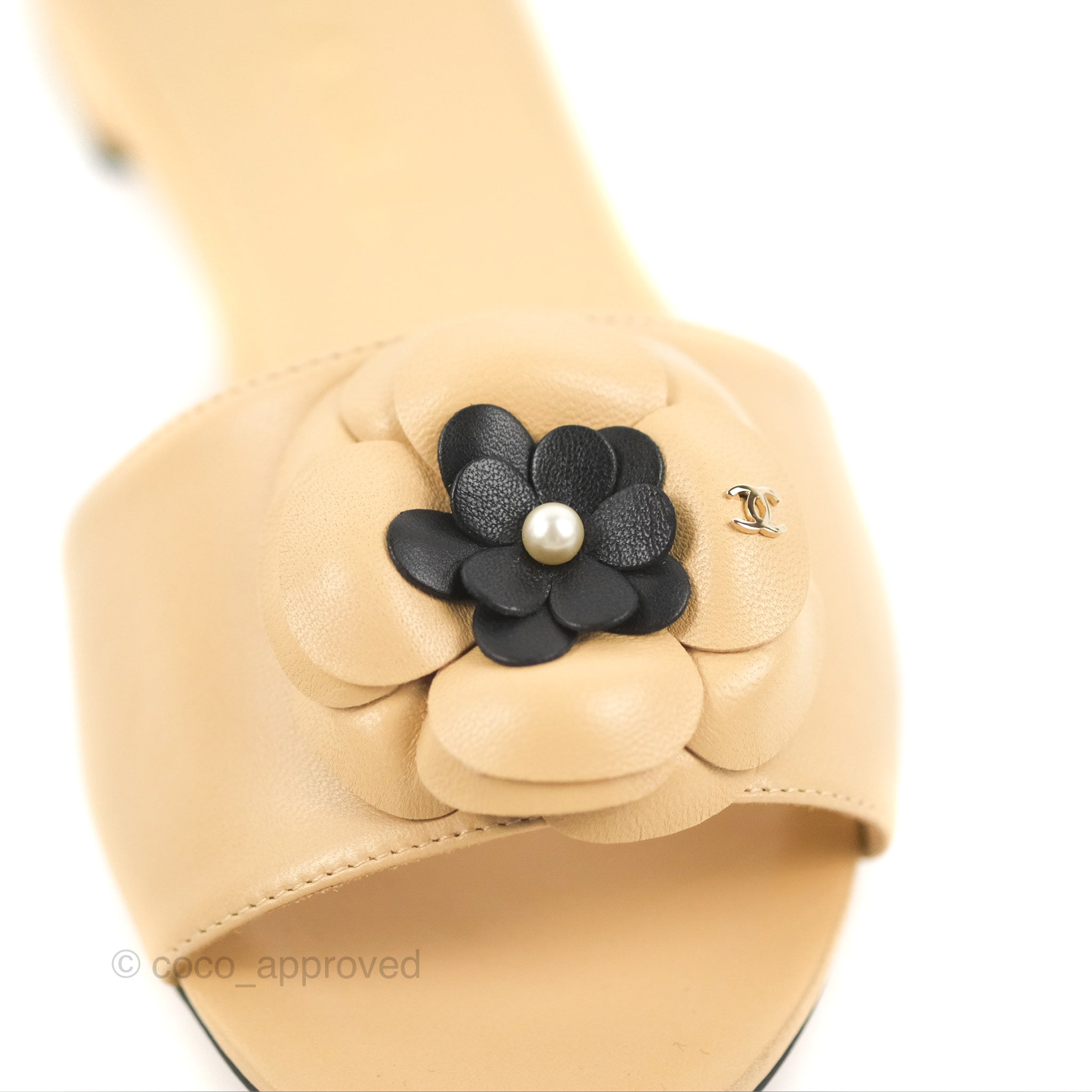 Chanel Camellia Mule Sandals in Beige Lambskin - Size 37 | Luxury Women's Slide Sandals for Summer Outfits & Beach Vacations