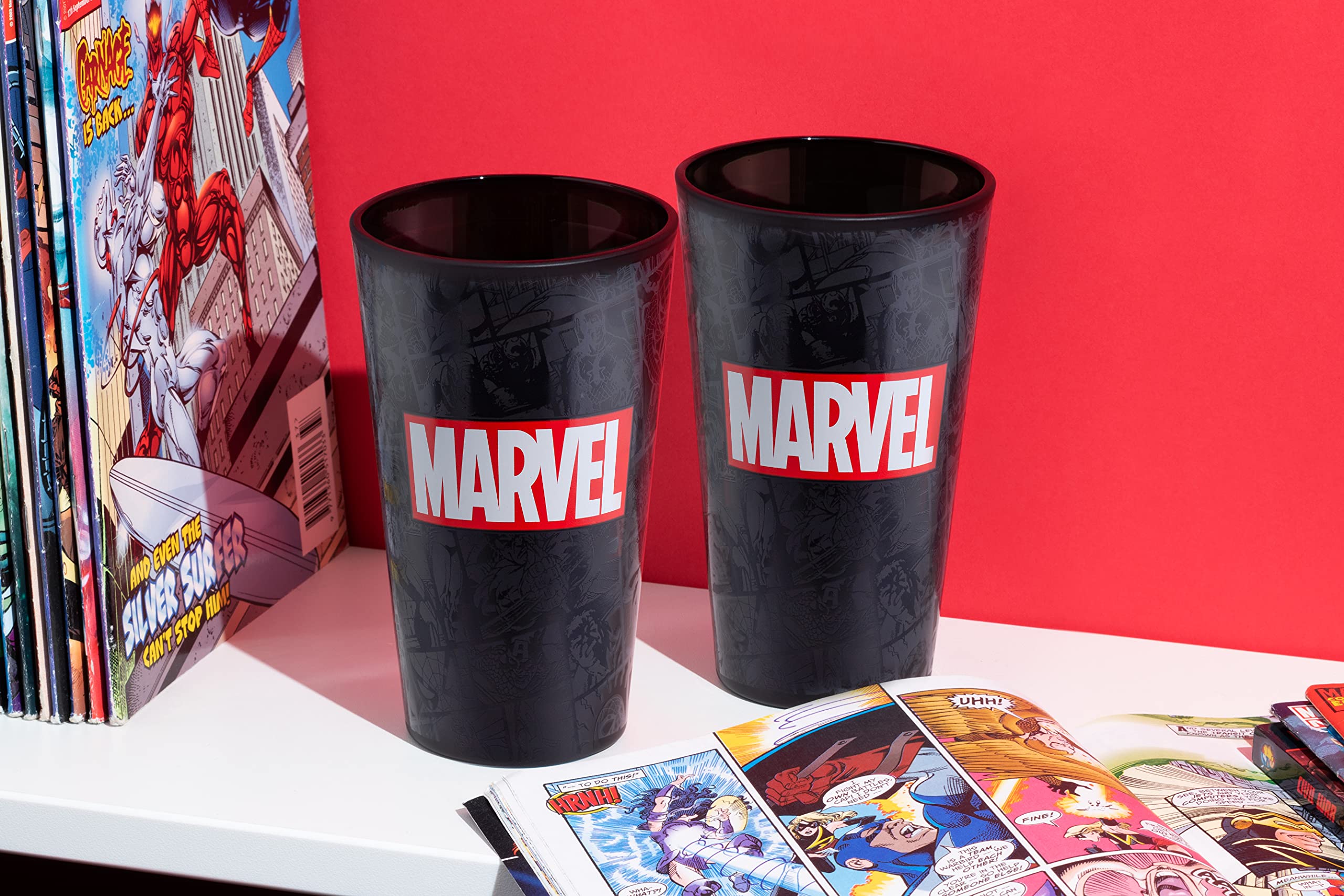 Official Marvel Logo Drinking Glass - PP7981MC Licensed Superhero Collectible for Fans | Perfect for Movie Nights, Gaming Sessions & Superhero-Themed Parties