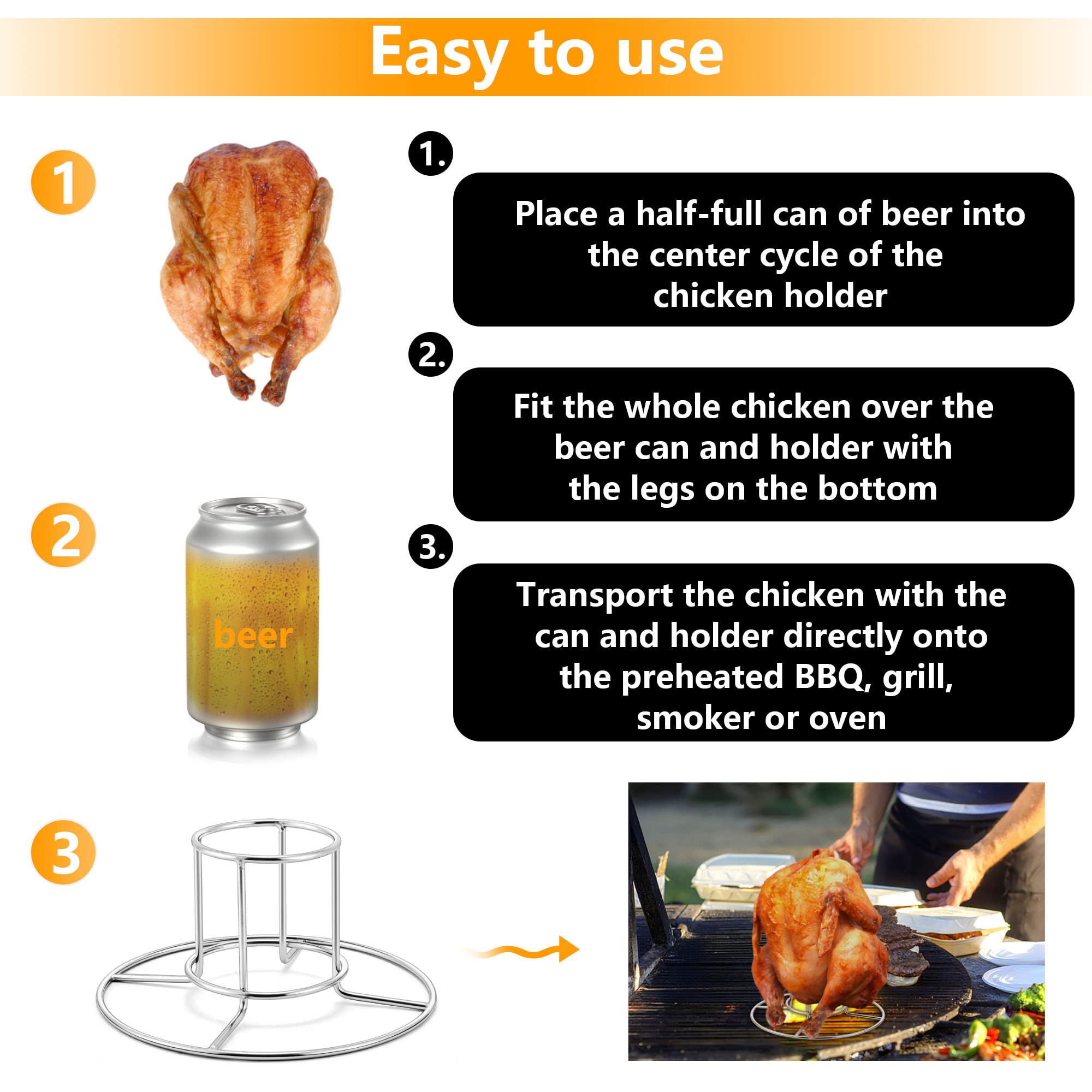 Stainless Steel Beer Can Chicken Holder - Vertical Chicken Rack Stand for Roasting Turkey & Chicken - BBQ Grill & Smoker Accessories - Oven Safe & Dishwasher Safe - Perfect for Backyard BBQs, Tailgating & Holiday Cooking
