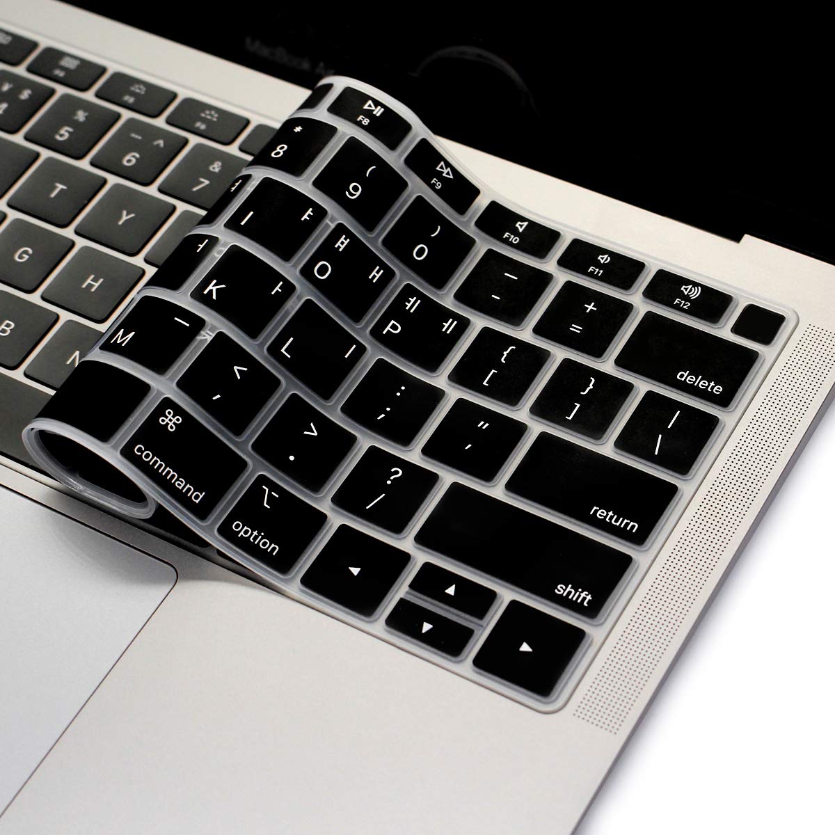 Korean Language Silicone Keyboard Cover for MacBook Air 13.3 inch (2018 Model A1932) - US Layout Black Keyboard Protector with Retina Display & Touch ID Compatibility - Perfect for Typing, Office Work & Travel Protection