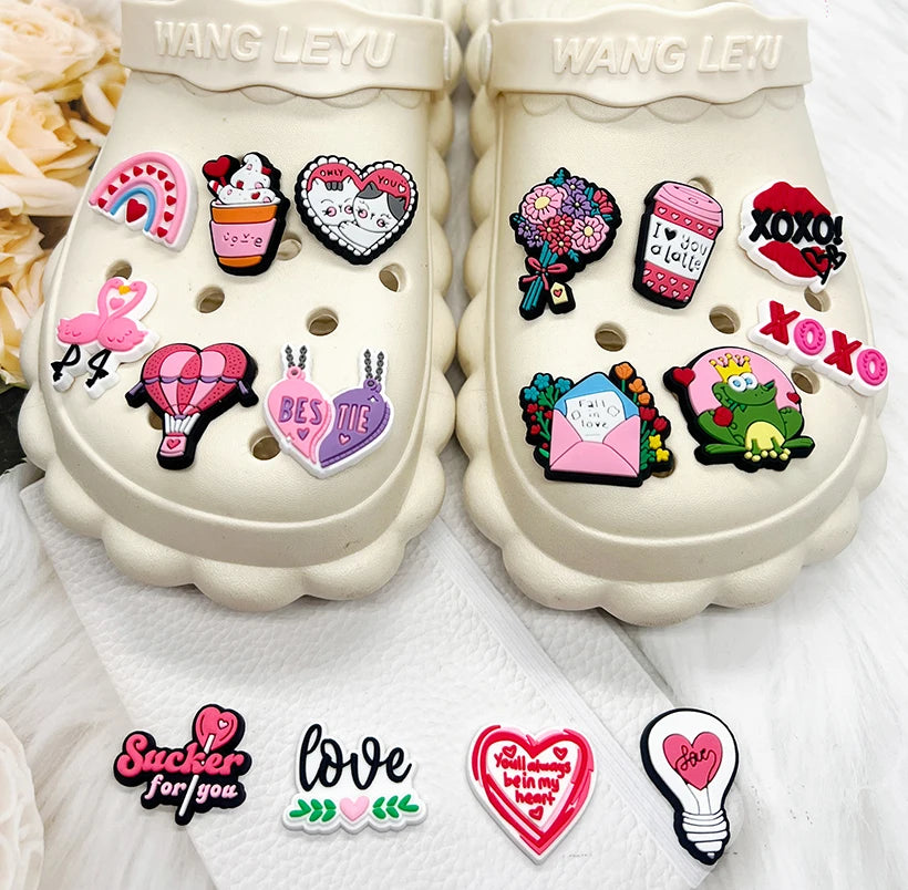 1Pcs Cute Pink Love Shoe Charms Pin for Crocs - DIY Shoe & Wristband Decoration for Girls & Women - Perfect for Parties, Christmas Gifts & Everyday Fashion Accessories