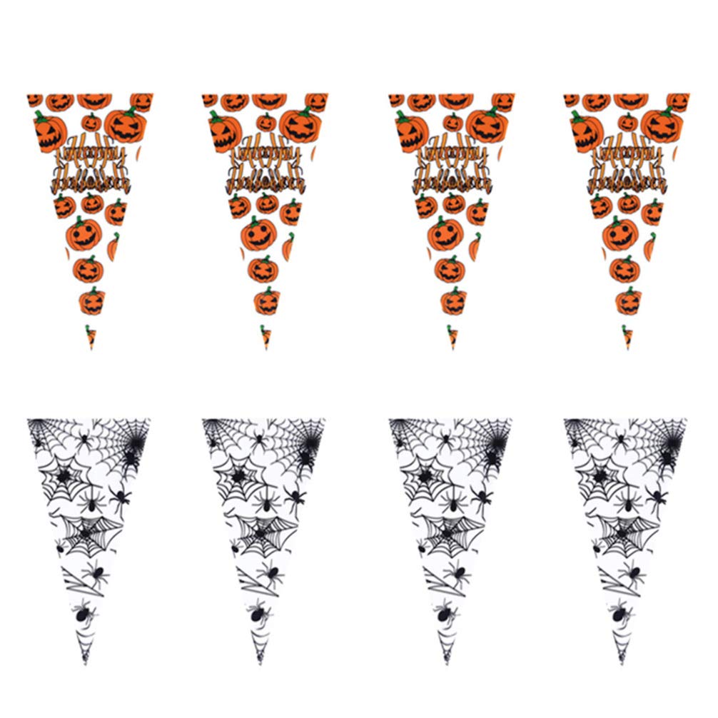Hemoton 200Pcs Halloween Candy Bags - Plastic Triangle Treat Bags for Halloween Party Favors, Gift Wrapping & Trick or Treat - Orange & Black Cone-Shaped Treat Containers (1 Pack)