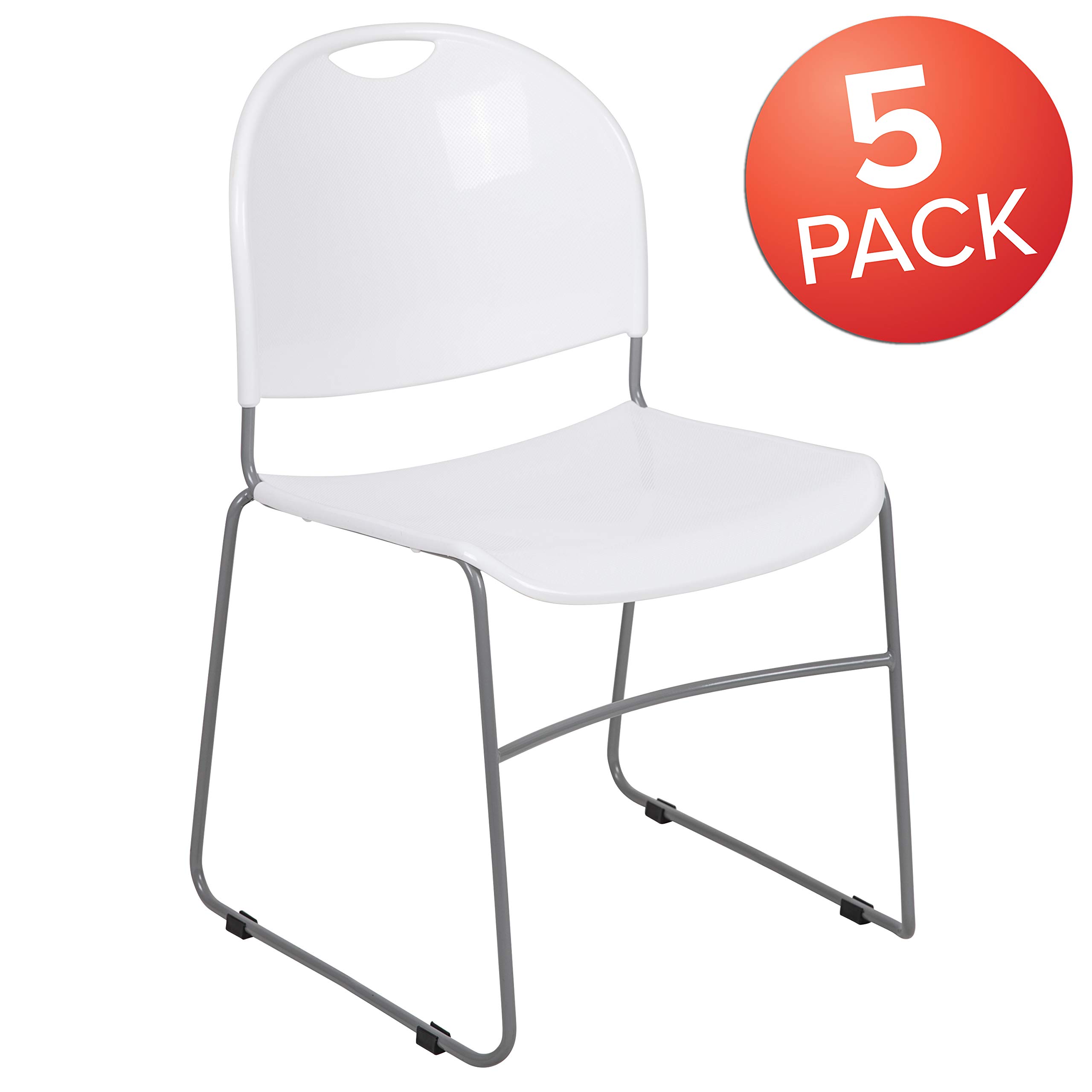 5 Pack White Ultra-Compact Stackable School Chairs - Lightweight Office Guest Chairs & Student Chairs for Classrooms, Events, and Small Spaces