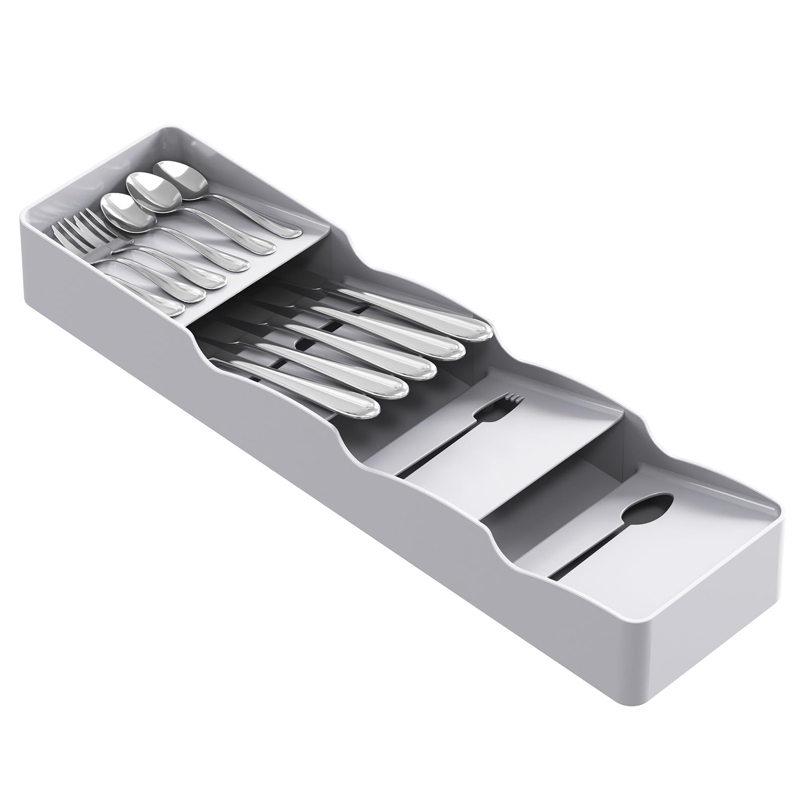 Lifewit Cutlery Drawer Organizer - Small Plastic Kitchen Utensil Tray for Spoons, Forks & Knives - Grey Flatware Storage Solution | Perfect for Kitchen Drawer Organization & Silverware Storage