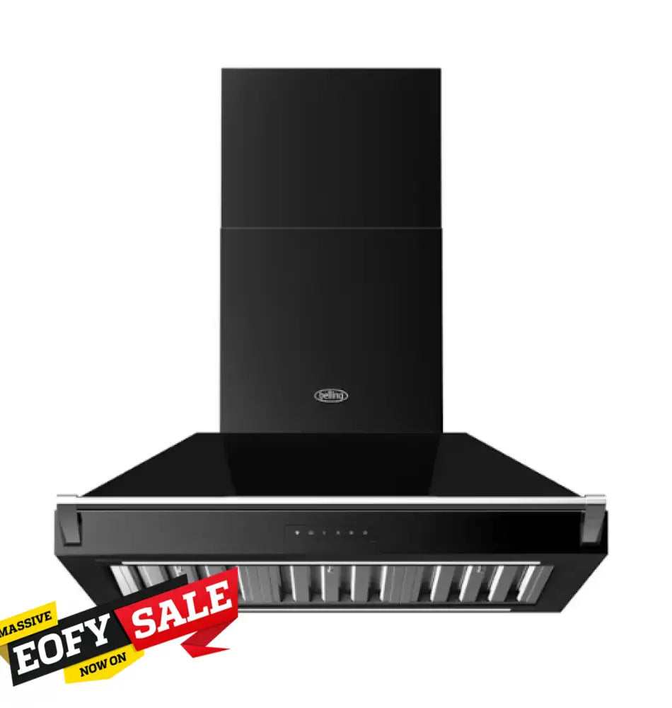 Belling BPC90BR 90cm Classic Canopy Range Hood with Chrome Rail - Black | Powerful Kitchen Ventilation for Smoke & Odor Removal | Ideal for Modern & Traditional Kitchens