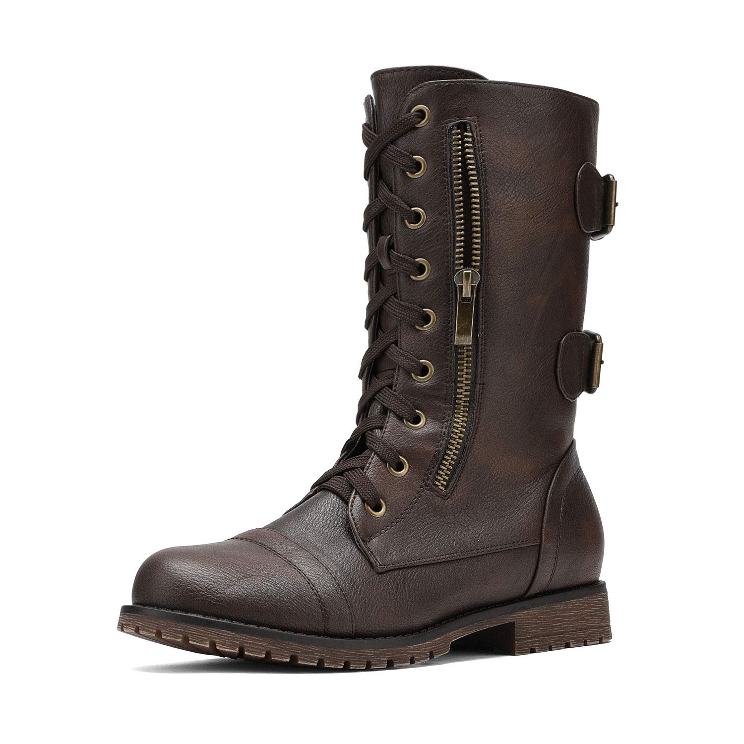 DREAM PAIRS Women's Mid Calf Combat Boots with Built-in Wallet Pocket - Lace Up Military Style Ankle Booties for Hiking, Outdoor Adventures & Fashion Streetwear