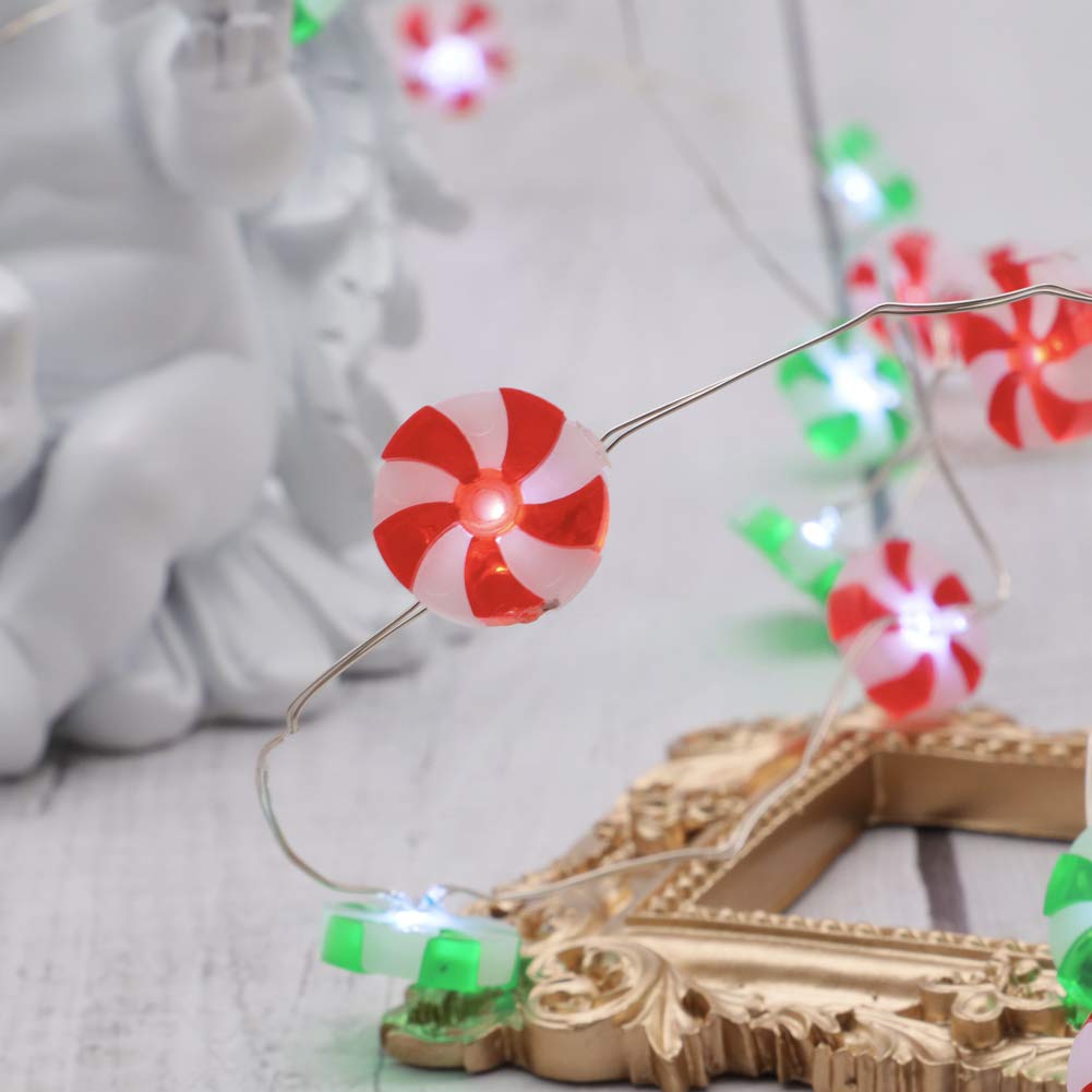 Christmas Candy String Lights 10ft - 30LED Red & Green Battery Fairy Lights with Remote for Bedroom, Party & Outdoor Decor