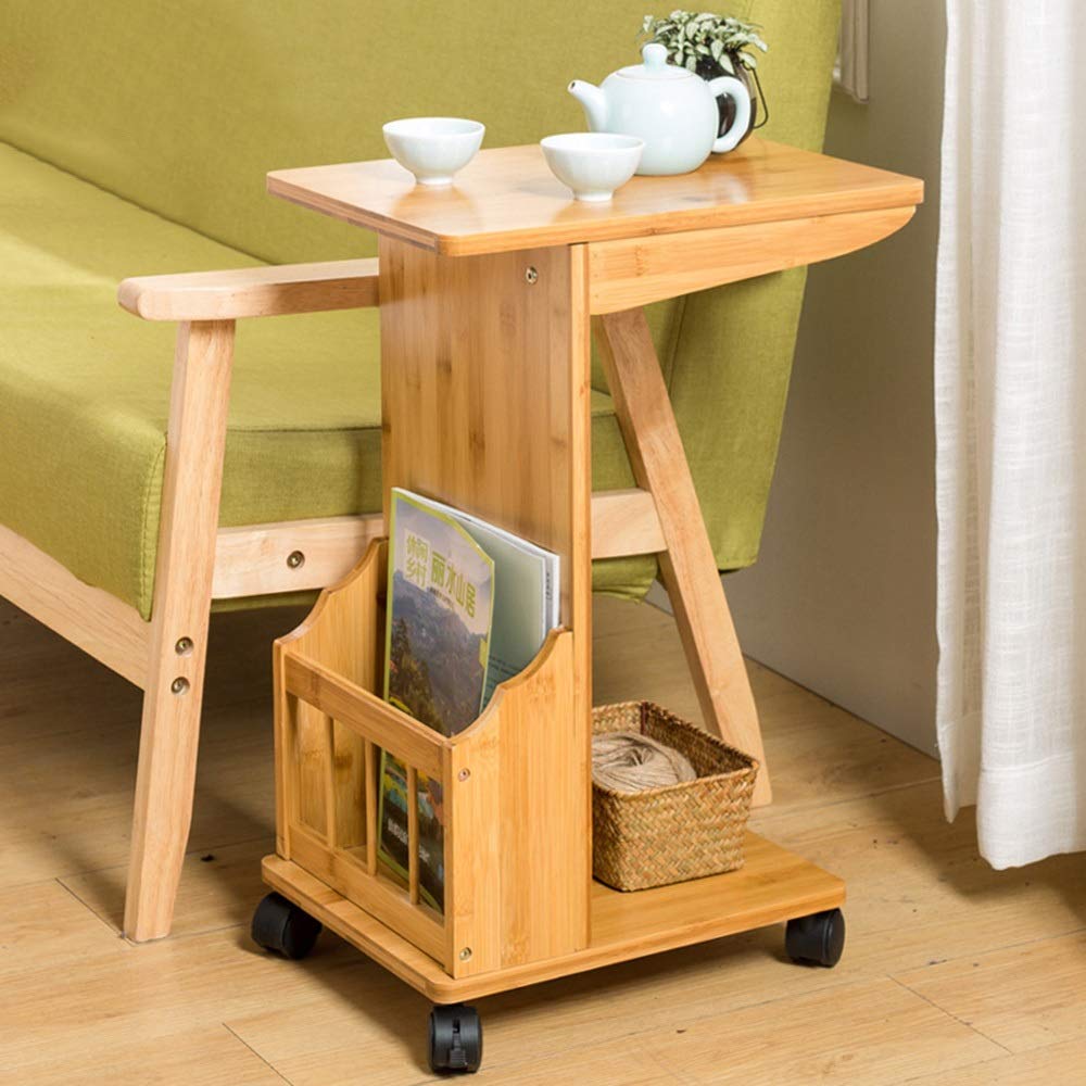360° Rotating Sofa Side Table with 2 Storage Shelves & 4 Wheels - Modern Coffee Table for Living Room, Bedroom, Office - Perfect for Holding Drinks, Books, Laptop & Decor