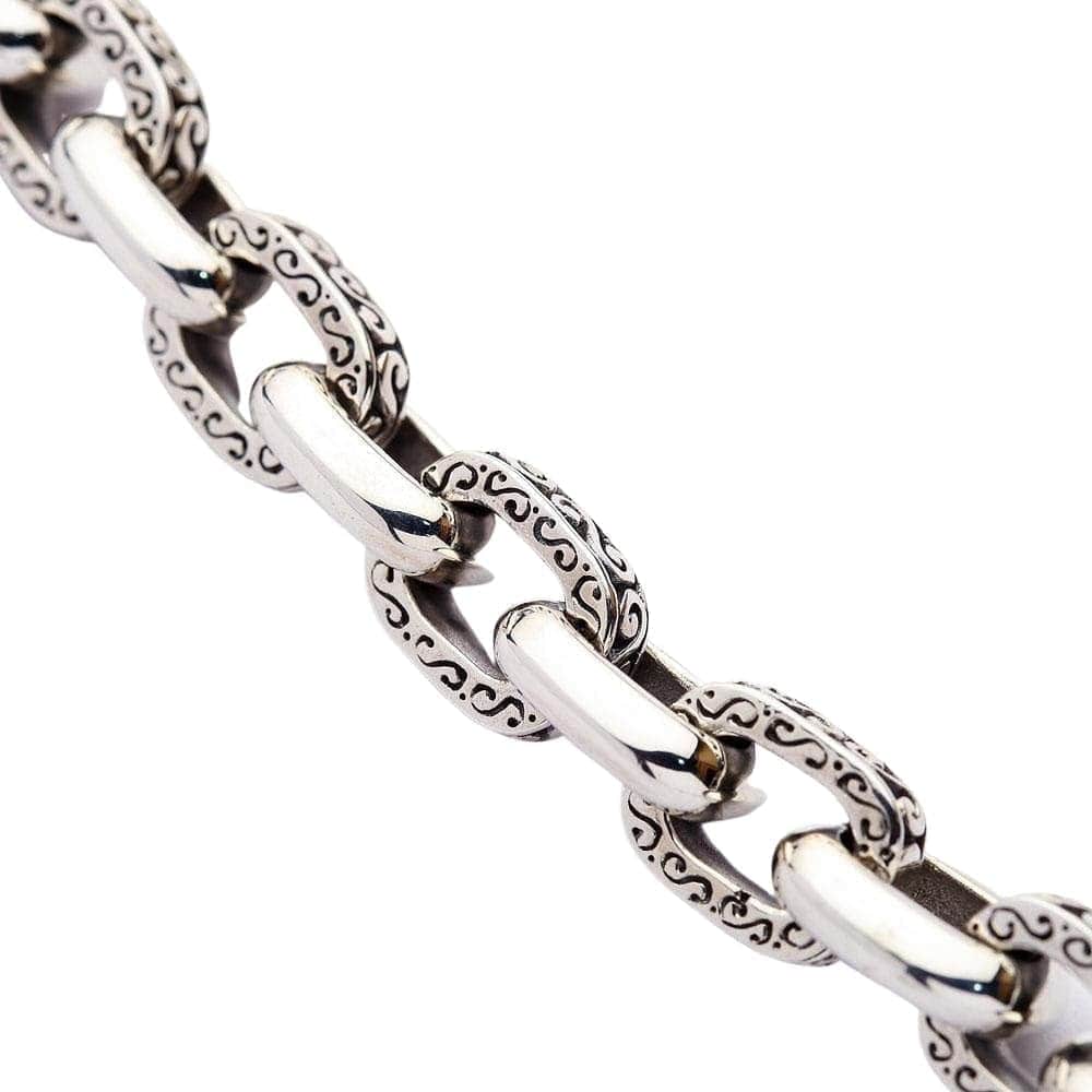 Heavy Tribal Tattoo Design Sterling Silver Men's Chain Bracelet for Biker - Perfect for Motorcycle Rides, Rock Concerts & Street Fashion