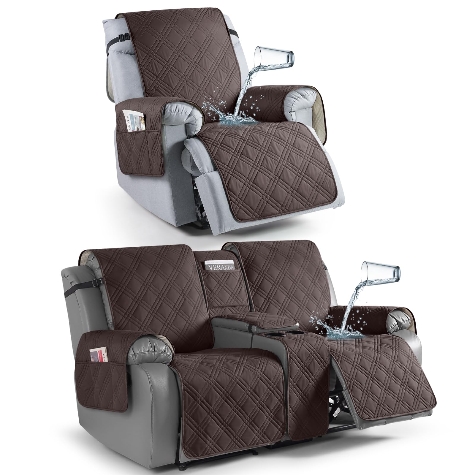 TAOCOCO Loveseat Recliner Cover with Console - Non-Slip Recliner Chair Slipcover in Chocolate Brown - Perfect for Living Room, Home Theater, and Family Room Furniture Protection