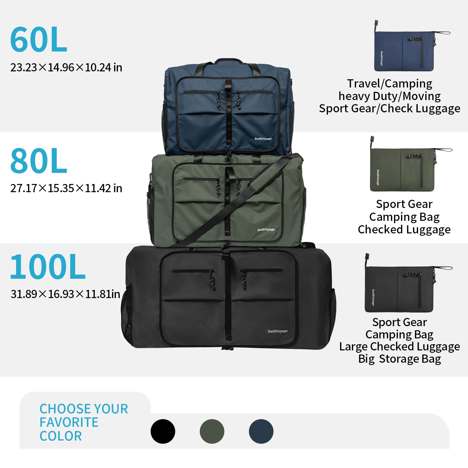 Expandable 60L Duffle Bag for Women & Men - Heavy Duty Foldable Gym Bag, Travel Duffel for Sports, Camping & Workout | Perfect for Gym, Travel, Weekend Getaways & Outdoor Adventures