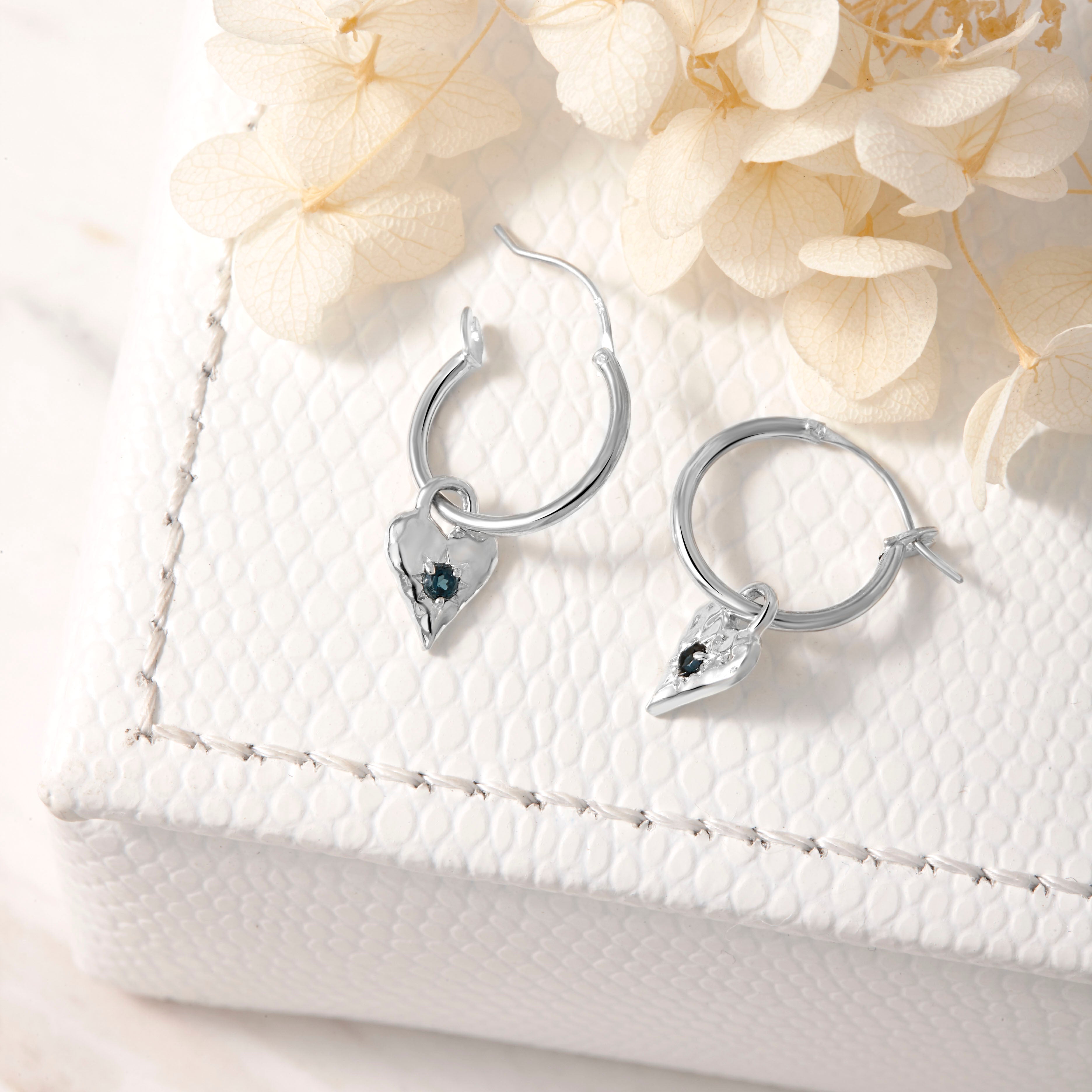 Love Heart London Blue Hoops Earrings - Sterling Silver Dainty Huggie Hoops for Women - Perfect for Valentine's Day, Anniversary & Everyday Wear