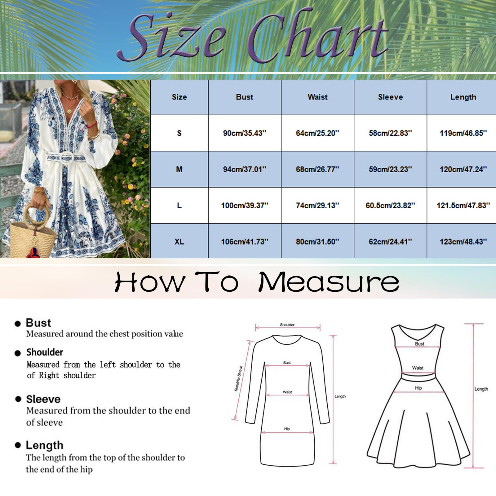 Women's Summer Casual Long Sleeve V-Neck Boho Midi Dress - Knee Length A-Line Retro Beach Dress for Outdoor, Vacation & Party Wear