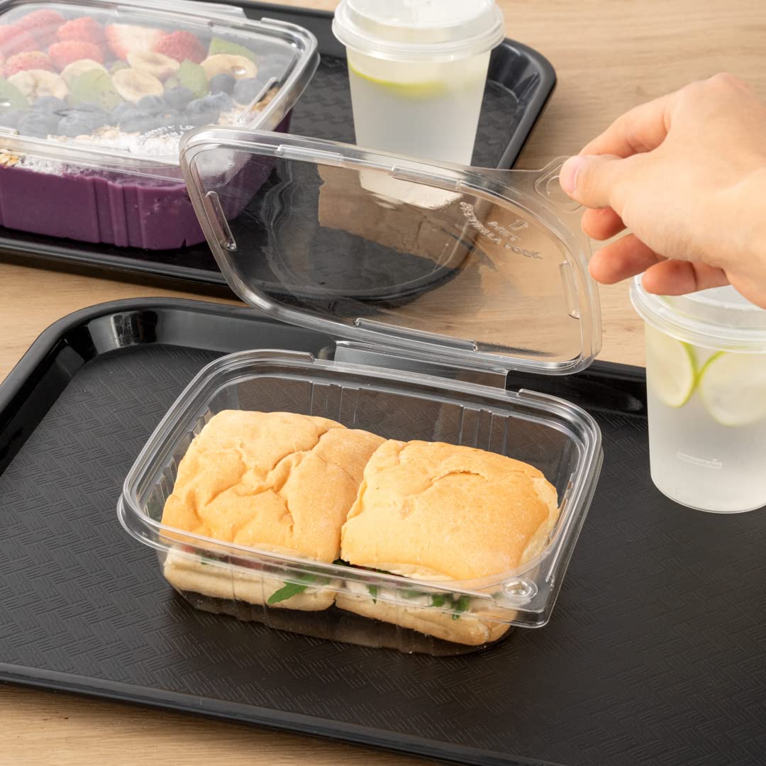 Restaurantware Tamper Tek 24oz (100 Pack) Clear Plastic Take Out Containers with Hinged Lid - Tamper-Evident, Freezable, Disposable Meal Prep Containers for Deli, Lunches, Catering & Food Storage