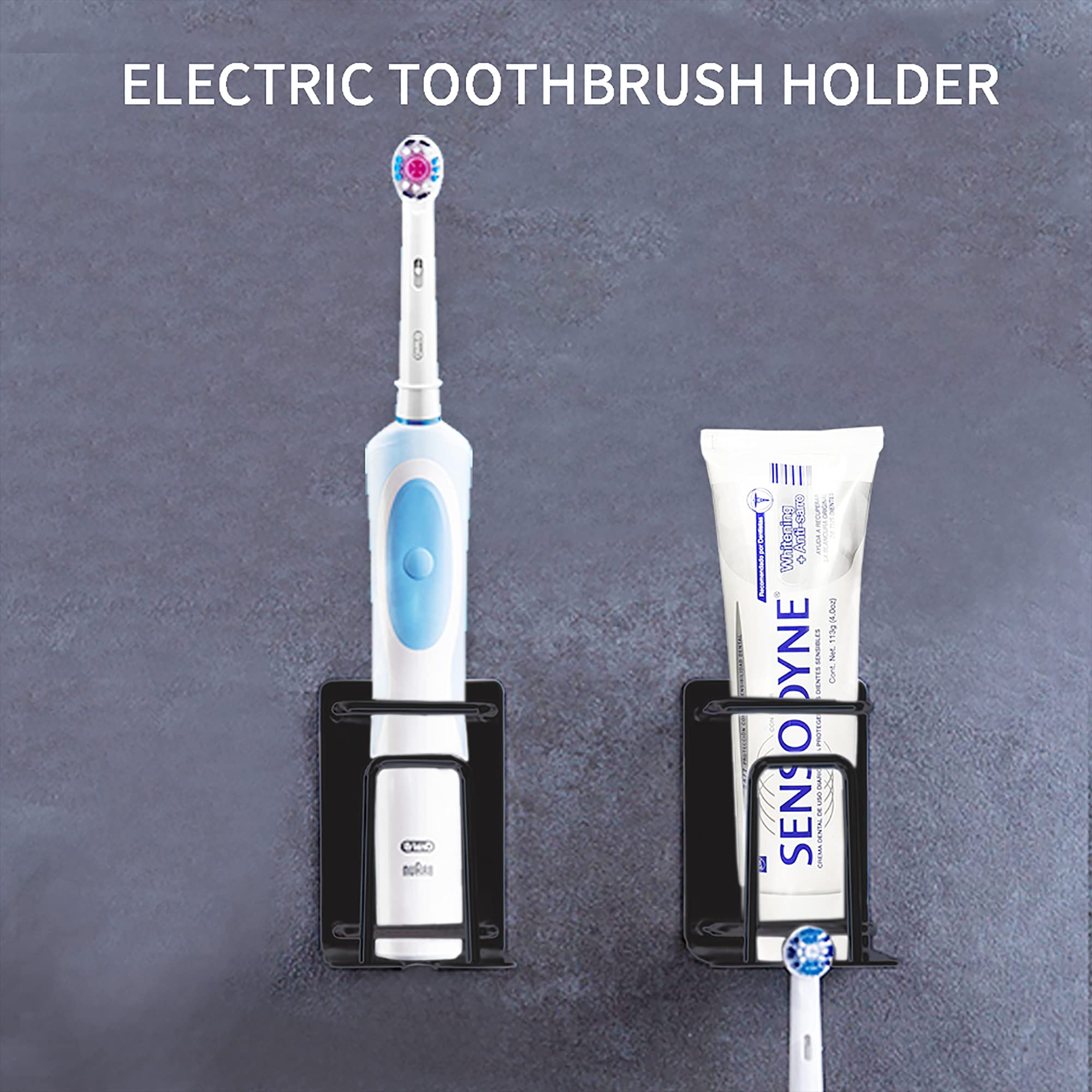 HANZE 304 Stainless Steel 3-in-1 Wall Mounted Toothbrush Holder with Toothpaste & Cup Holder - Rustproof Bathroom Organizer for Shower, Sink Counter - Space Saving 2 Pack (Black) - Perfect for Small Bathrooms, Apartments & Dorm Rooms