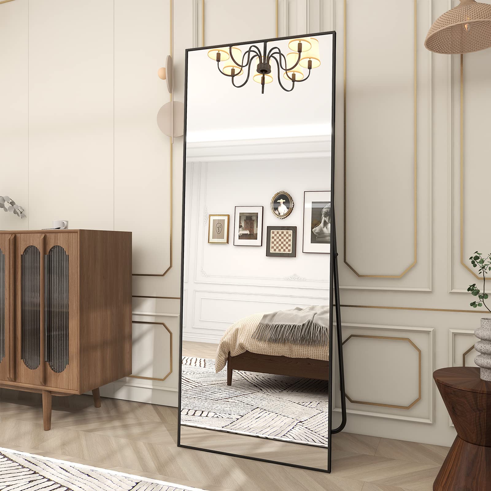 BEAUTYPEAK 58x18 Inch Full Length Mirror - Standing, Hanging or Wall-Mounted Floor Mirror with Aluminum Alloy Frame for Bedroom, Living Room & Dressing Room - Perfect for Full-Body Viewing, Outfit Checks & Home Decor (Black)