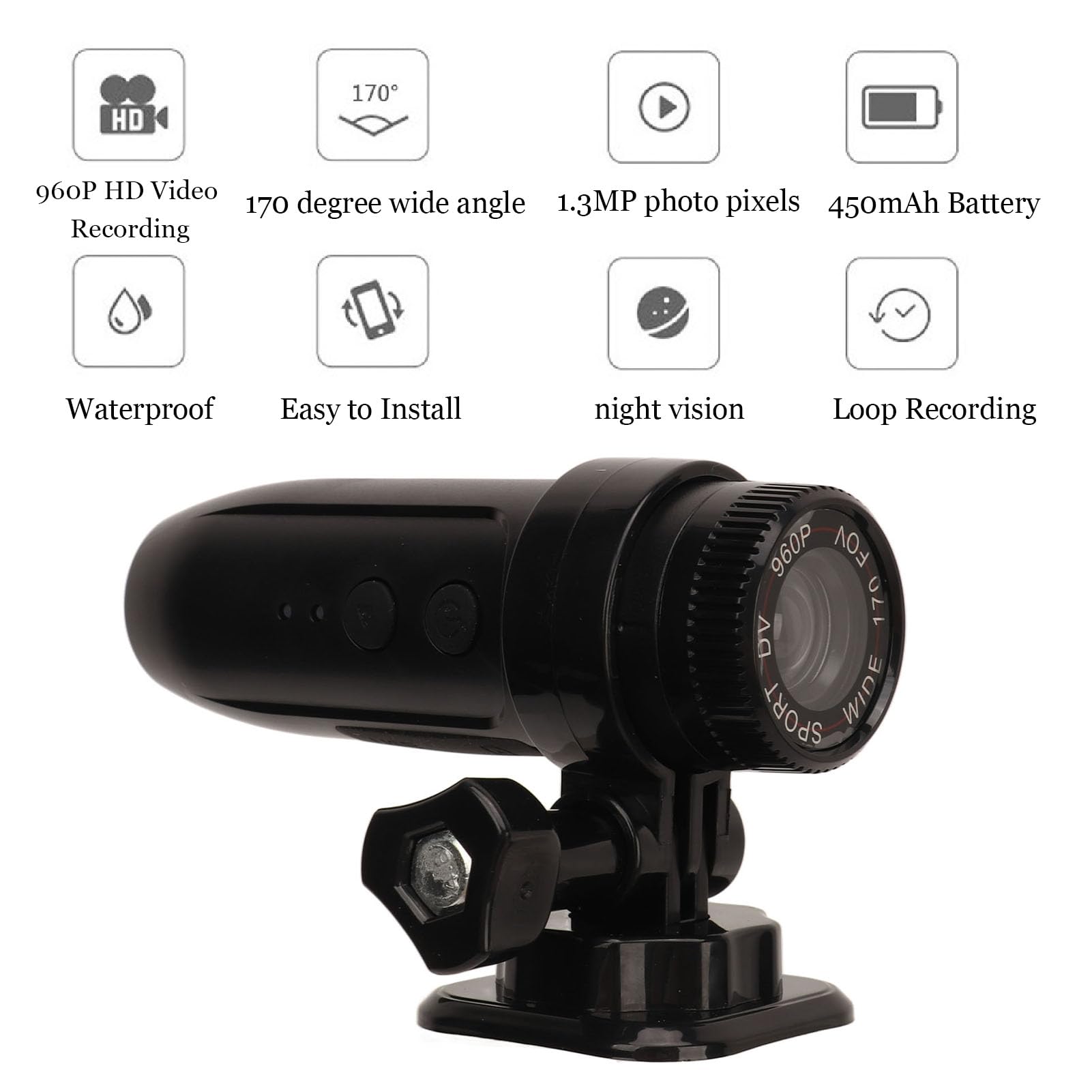 Cuifati LKT Bike Helmet Camera - 1080P Dual Lens Front & Rear Bicycle Action Camera | Compact Sports Video Recorder with Wide Angle | Waterproof Cycling Camera for Mountain Biking, Road Cycling & Outdoor Adventures