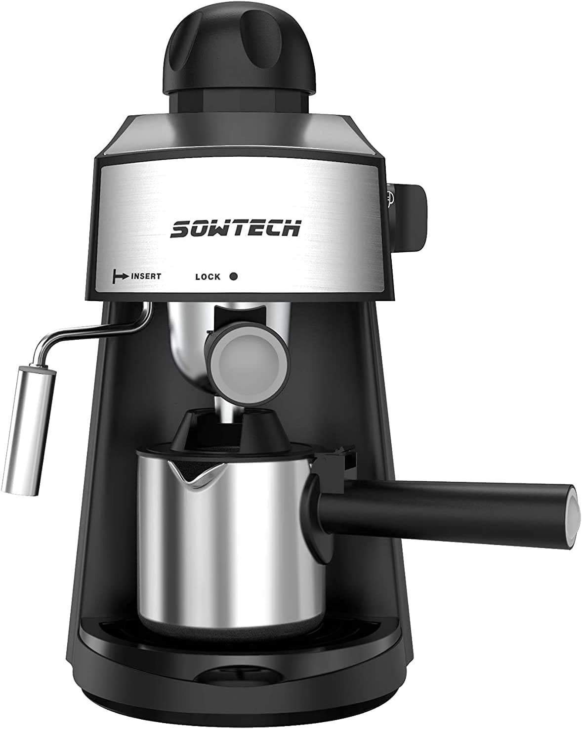 SOWTECH 3.5 Bar Espresso Machine with Steam Milk Frother - 4 Cup Capacity for Brewing Espresso, Cappuccino & Latte - Includes Glass Mug - Perfect for Home Coffee Bars & Office Use