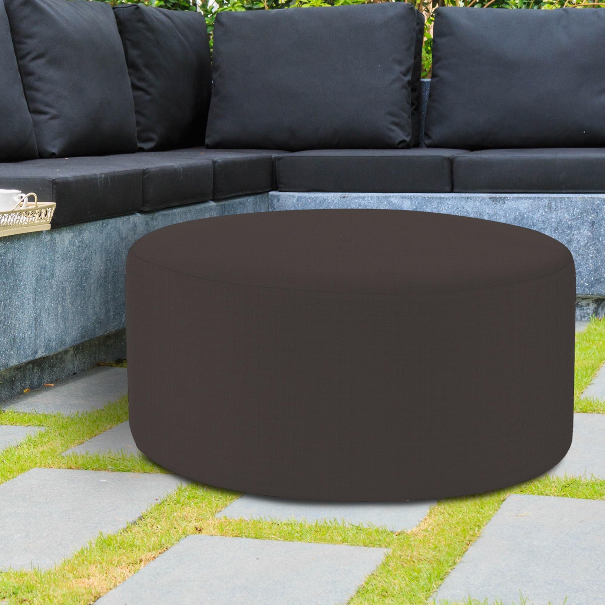 Howard Elliott 36 Inch Round Ottoman with Removable Cover - Multipurpose Padded Footrest, Side Table & Extra Seating for Living Room, Office, Bedroom - Seascape Charcoal - Perfect for Relaxing, Decorating & Extra Storage