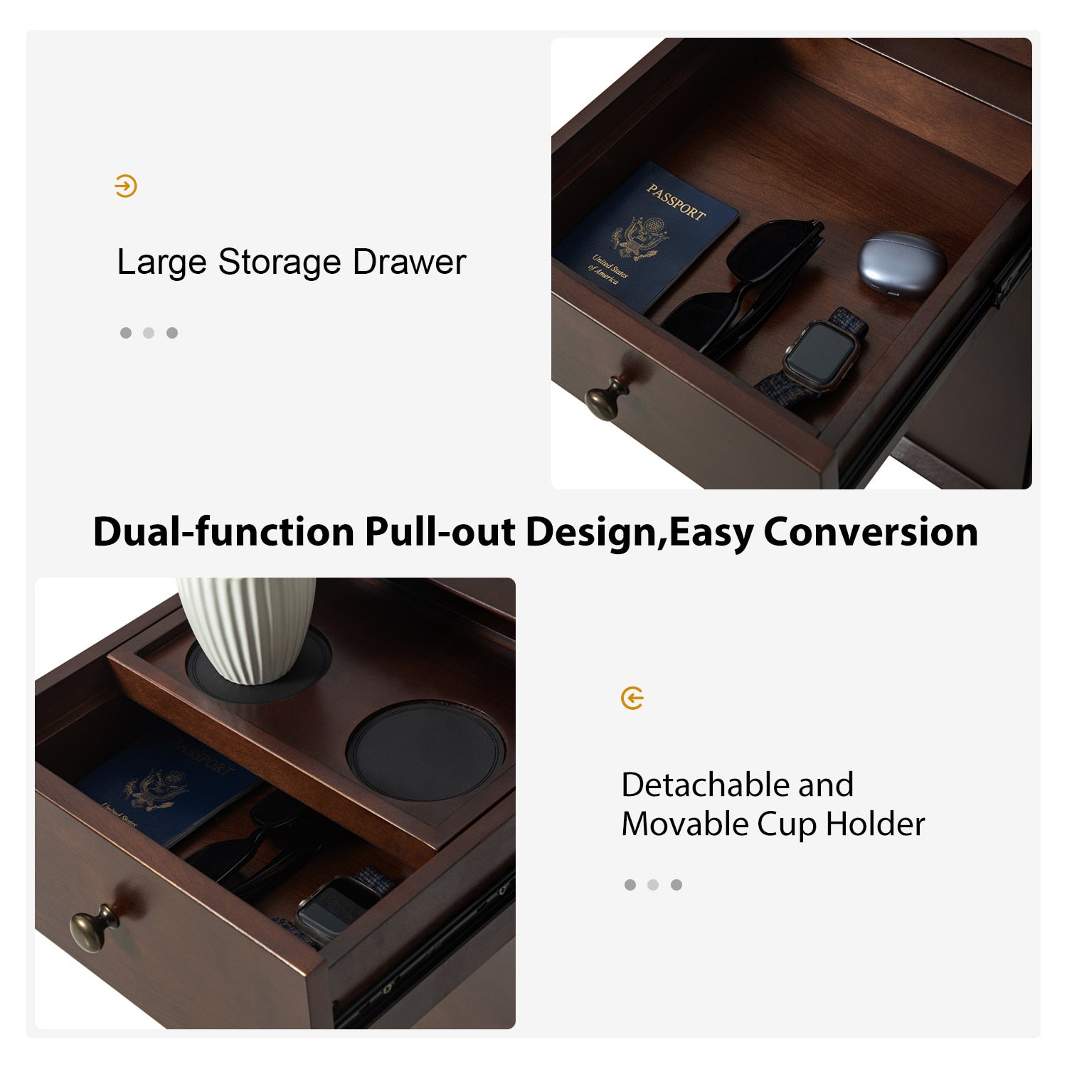 Vira End Table with Storage & Built-in Outlets - Modern Side Table with USB Charging Ports & Power Outlets for Living Room, Bedroom, Office - Perfect Nightstand or Sofa Side Table