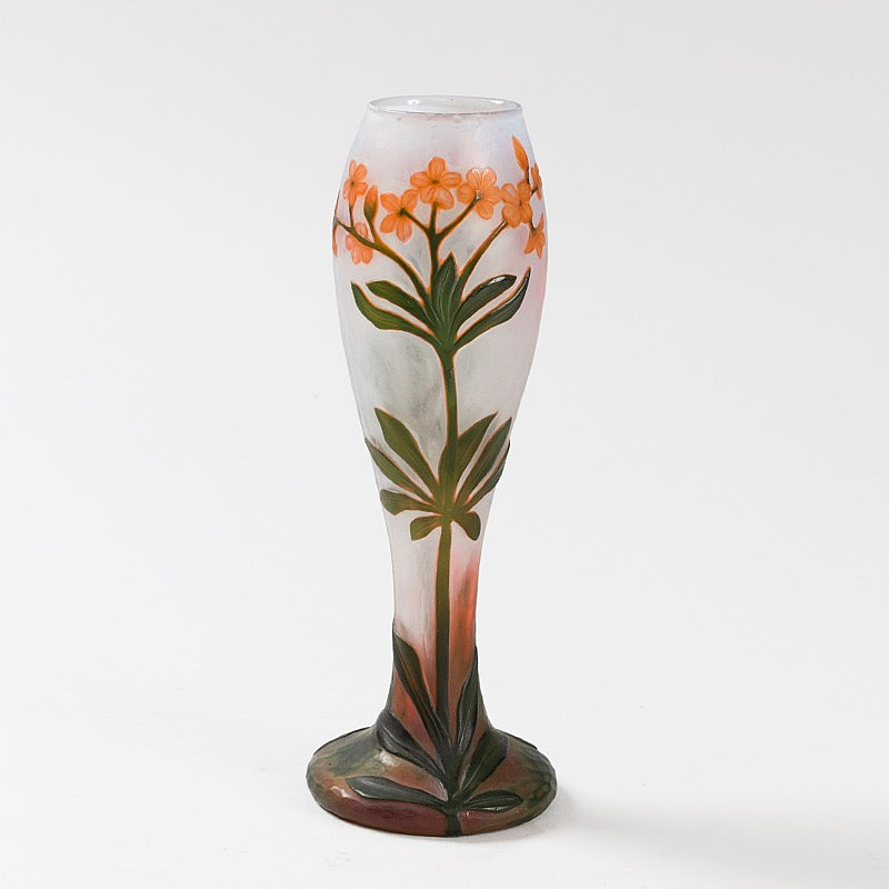 Daum Nancy Wheel Carved Floral Cameo Glass Vase - Antique French Art Nouveau Decorative Vase for Home Decor, Wedding Centerpiece & Luxury Gift