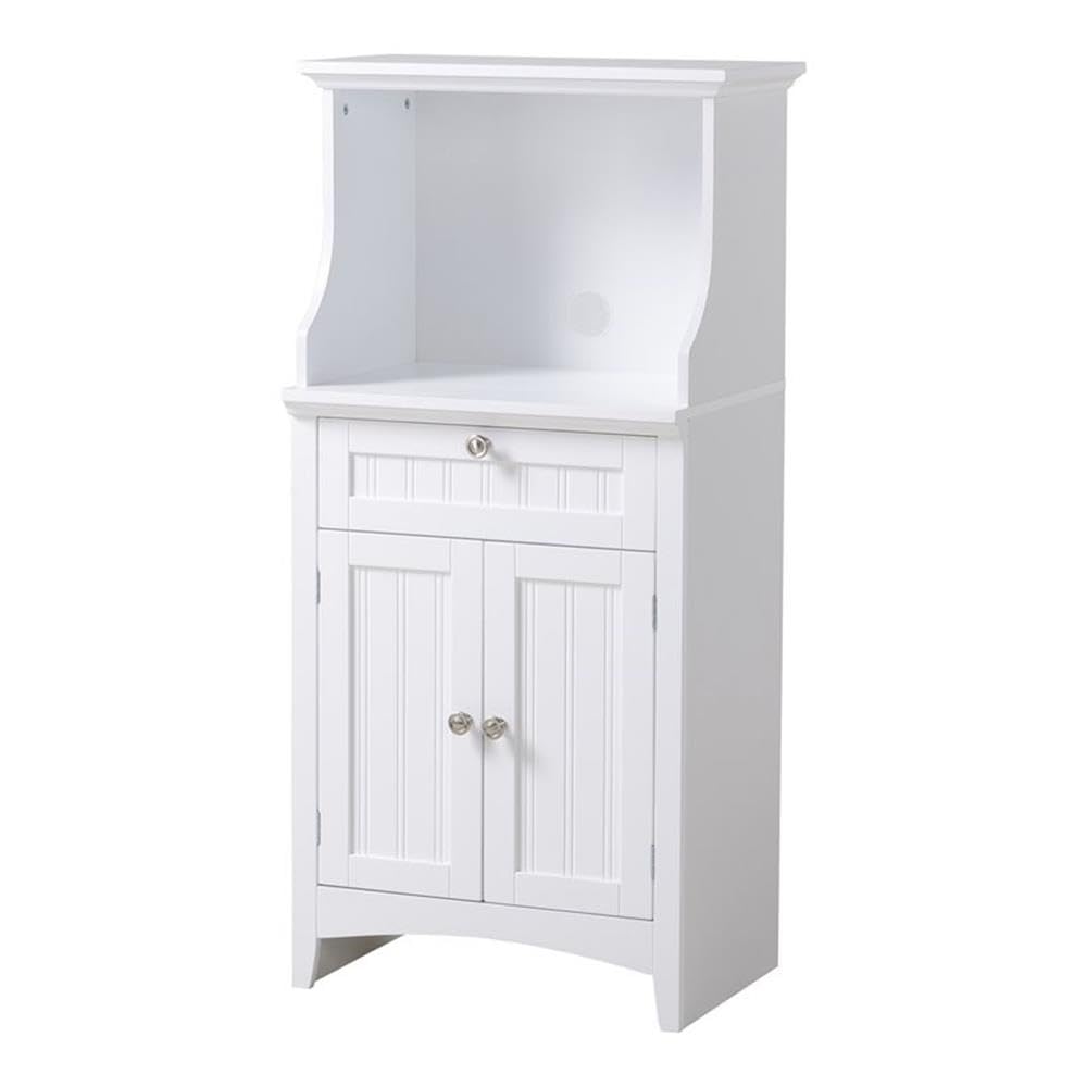 White Small American Furniture Classics 25503 OS Microwave & Coffee Maker Utility Cabinet with Drawer - Perfect for Home Office & Kitchen Storage