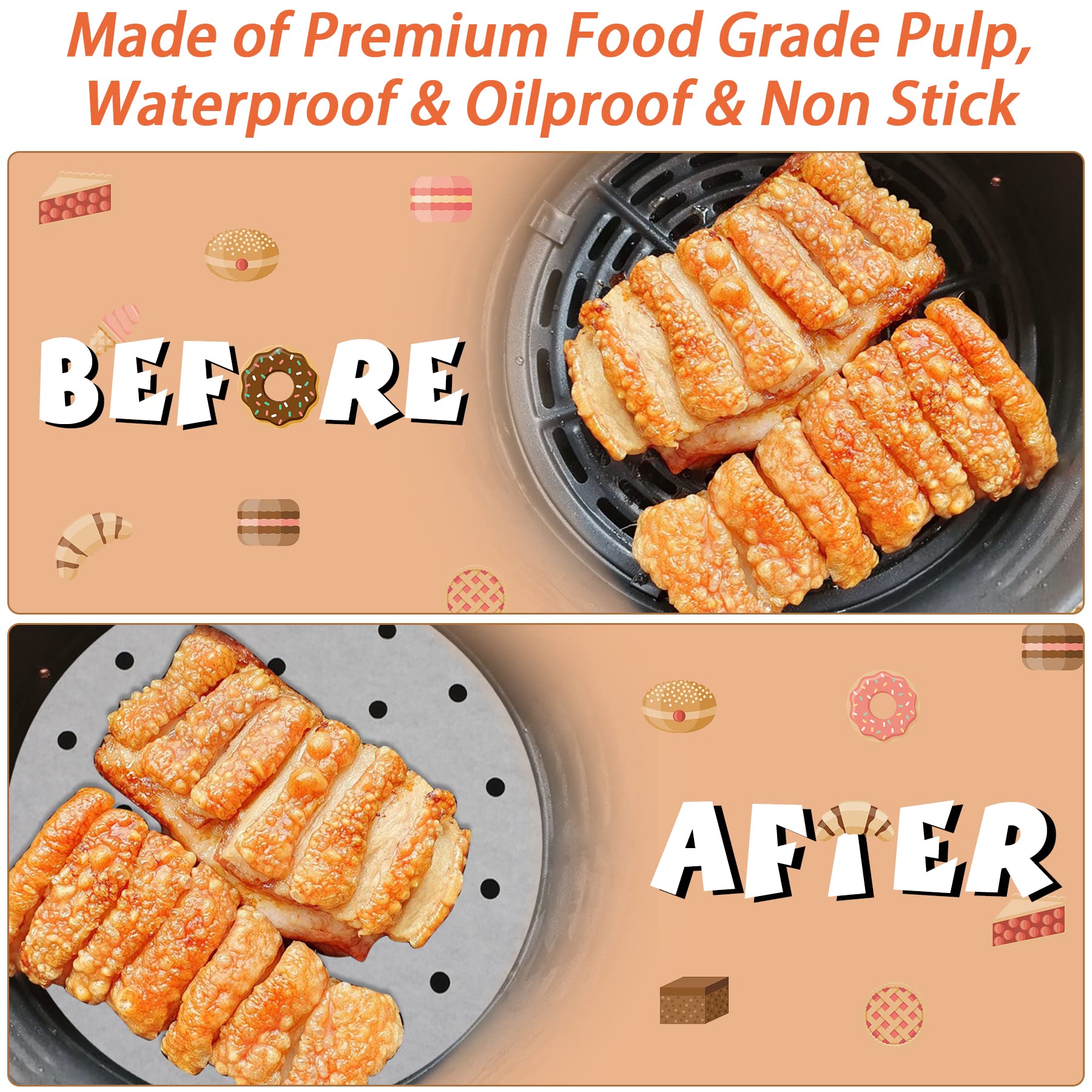 200pcs 8-Inch Air Fryer Parchment Paper Liners | Reusable Bamboo Steamer Baking Sheets | Non-Stick & Eco-Friendly Air Fryer Accessories | Perfect for Cooking, Baking & Meal Prep