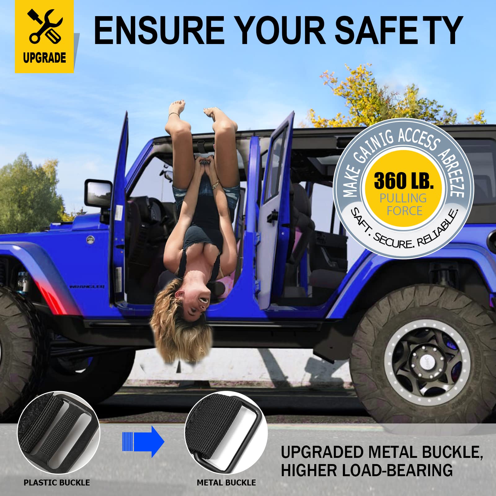 Moveland Roll Bar Grab Handles with American Flag - 2 Pack Heavy Duty Metal Grip Handles for 1955-2023 Jeep Wrangler JL/JK/TJ/YJ & Gladiator Accessories - Reinforced Buckle, Durable Off-Road Upgrade - Perfect for Climbing In/Out & Trail Riding