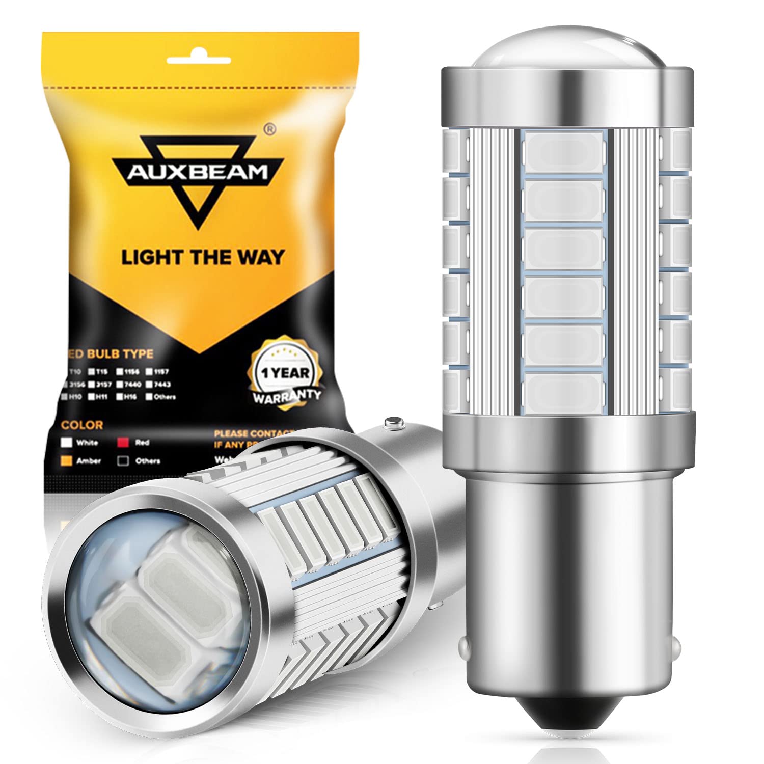 Auxbeam 1156 Brake Bulbs - Super Bright Red P21W BA15S LED Bulbs for Brake & Tail Lights, 12V 3030 SMD Chipsets with Projector Lens (Pack of 2) - Perfect for Car, Truck, Motorcycle & RV Lighting Upgrades