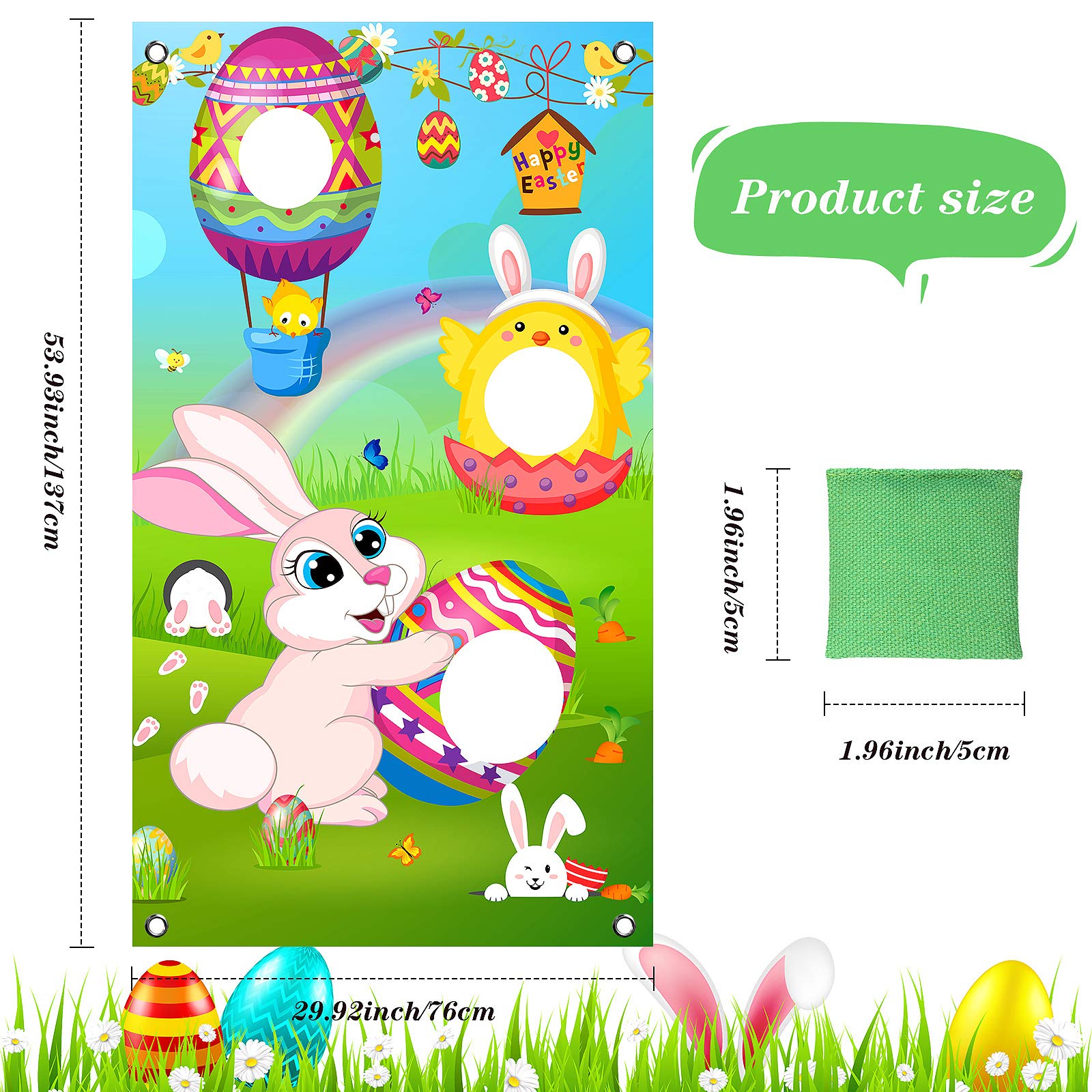 Easter Toss Game Set with 4 Bean Bags - Bunny & Egg Themed Outdoor/Indoor Tossing Game for Teens, Adults & Family - Perfect for Easter Decorations, School Parties & Spring Celebrations (Great for Backyard Fun, Picnics & Holiday Gatherings)