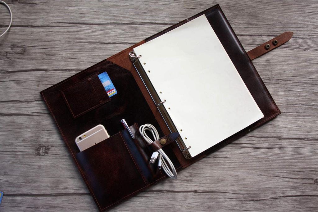 Personalized Leather Coffee Organizer Portfolio for Men - Professional Document Holder for Office, Travel & Business Meetings